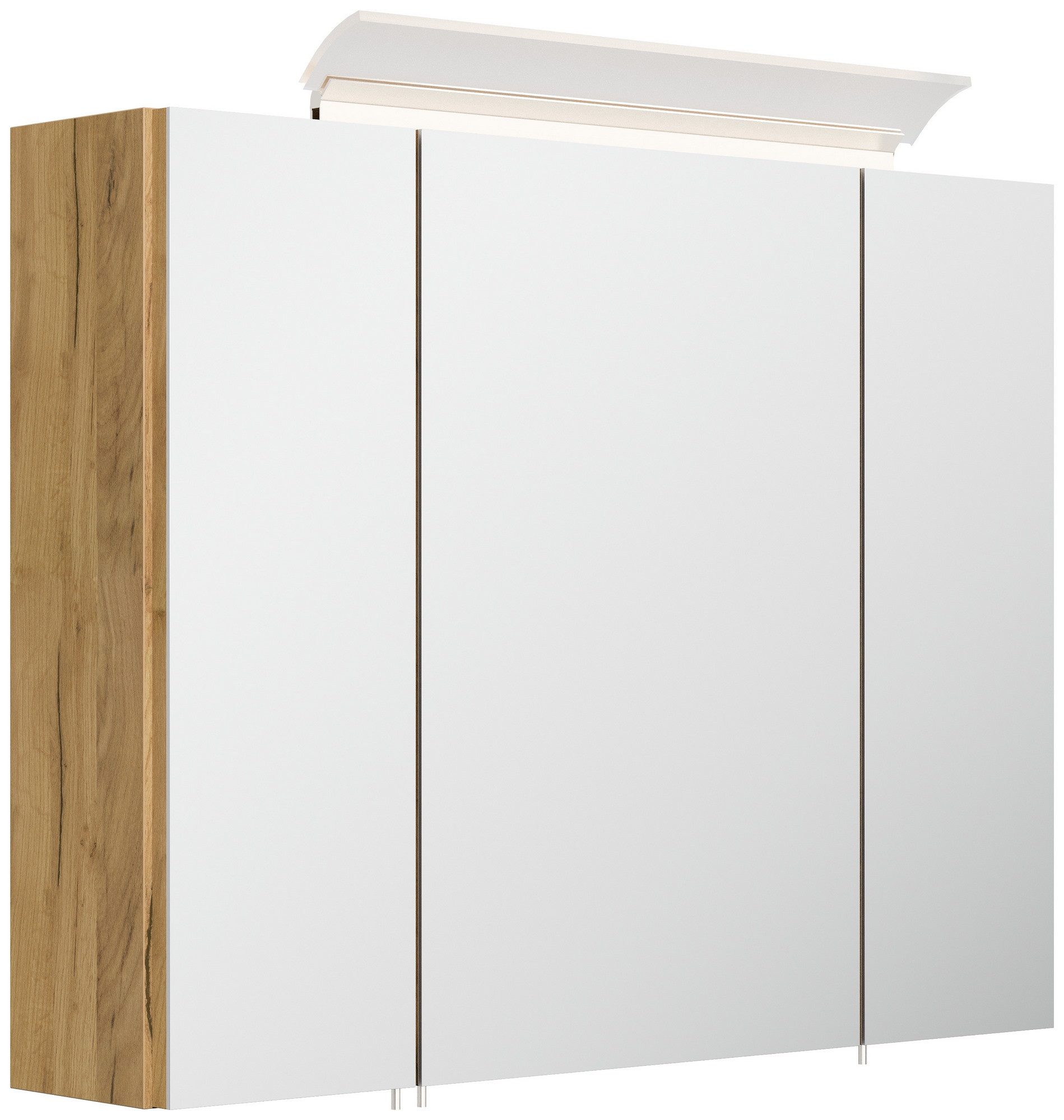 Posseik Spiegelschrank Badezimmer Spiegelschrank 3-türig LED-Lampe 80 cm Eiche Gold