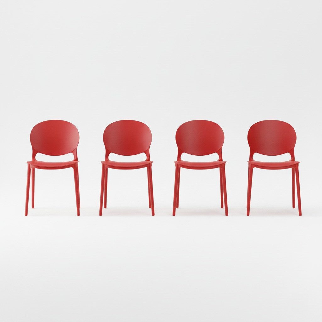 Lüllmann Besucherstuhl 4er Set Designstuhl aus Polypropylen, Farbe rostrot (Spar-Set, 4 St), Designerstuhl aus Kunststoff, robust, pflegeleicht