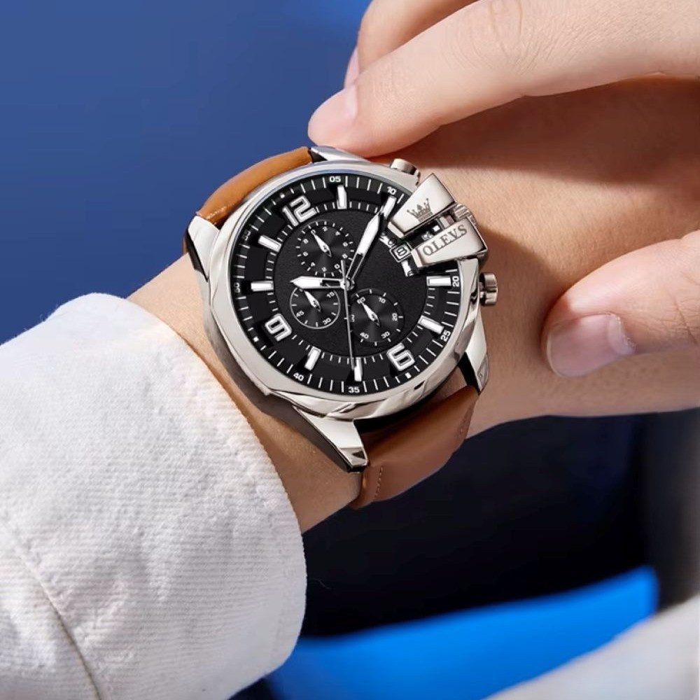 OLEVS Chronograph OLEVS Prestige Chronograph Uhr XXL 50 mm Lederarmband, 4 Farben
