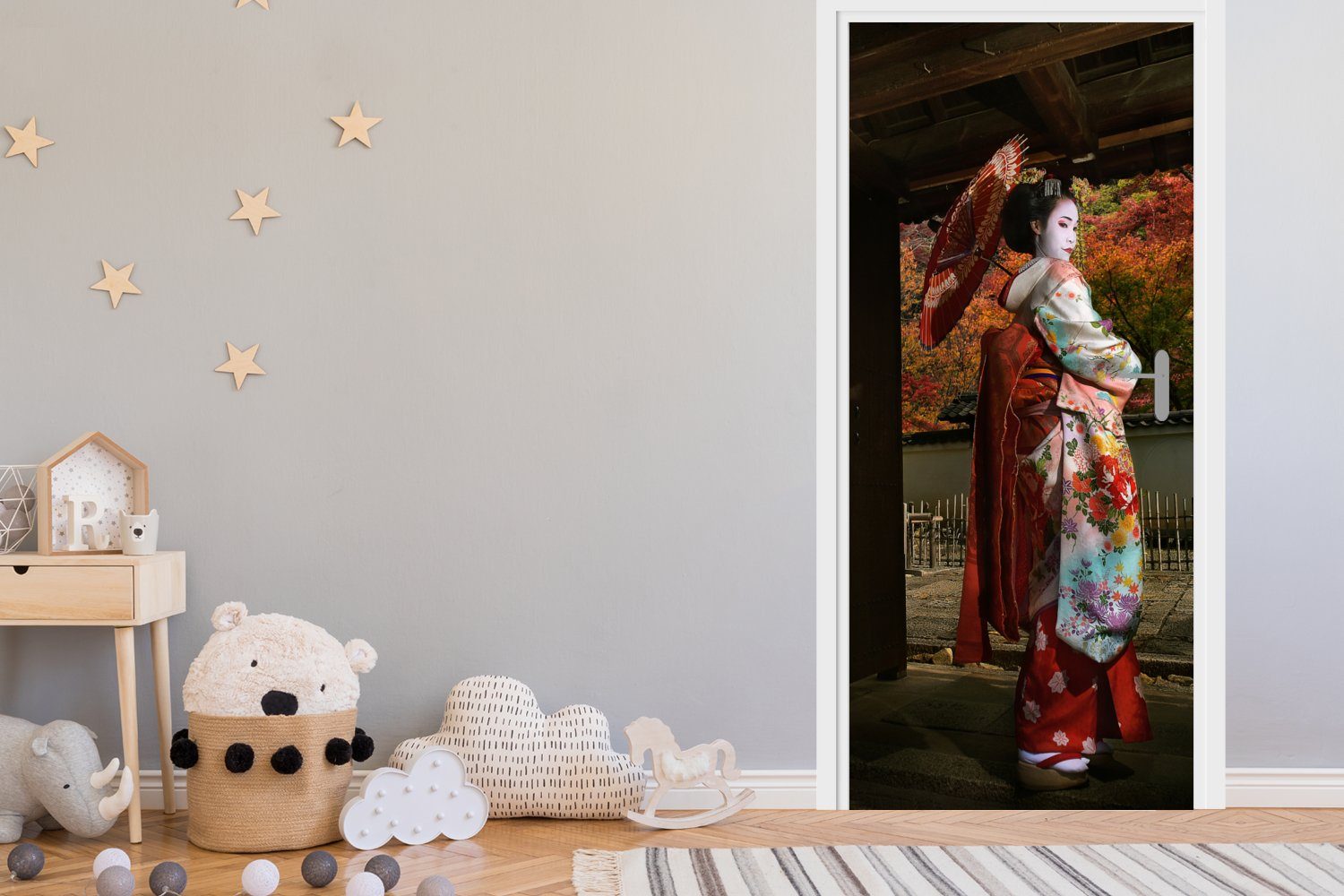 (1 Tür, bedruckt, Türtapete Türaufkleber, in Gion 75x205 MuchoWow Japan, St), Fototapete Geisha Matt, für in cm