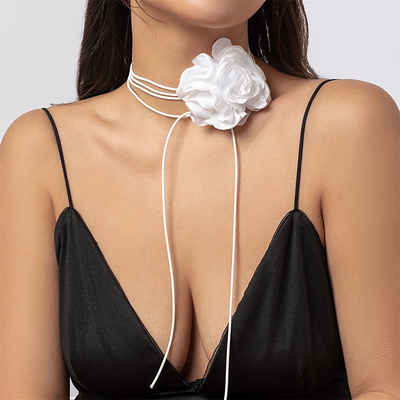 Rouemi Choker Halskette, Blumenkette, Satin-Halskette für die Braut