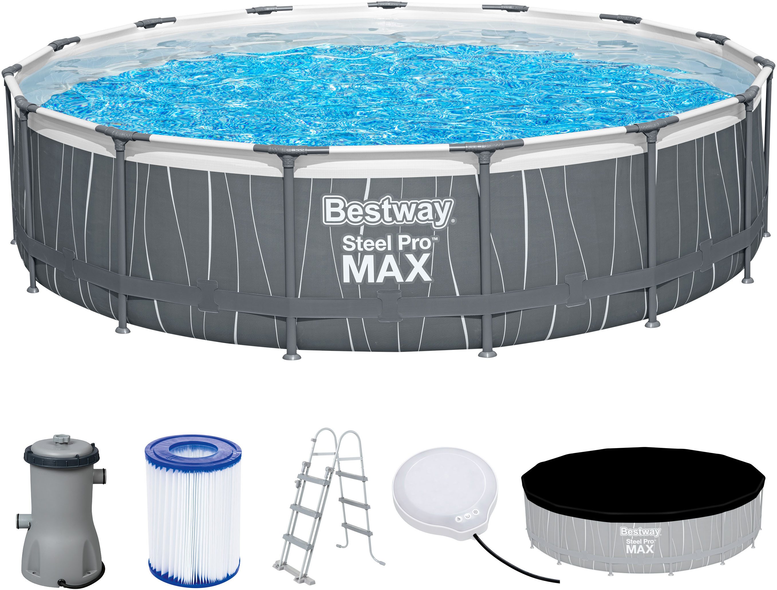 Bestway Framepool Steel Pro MAX™ (Set), ØxH: 457x107 cm, LED-Design, mit Filterpumpe