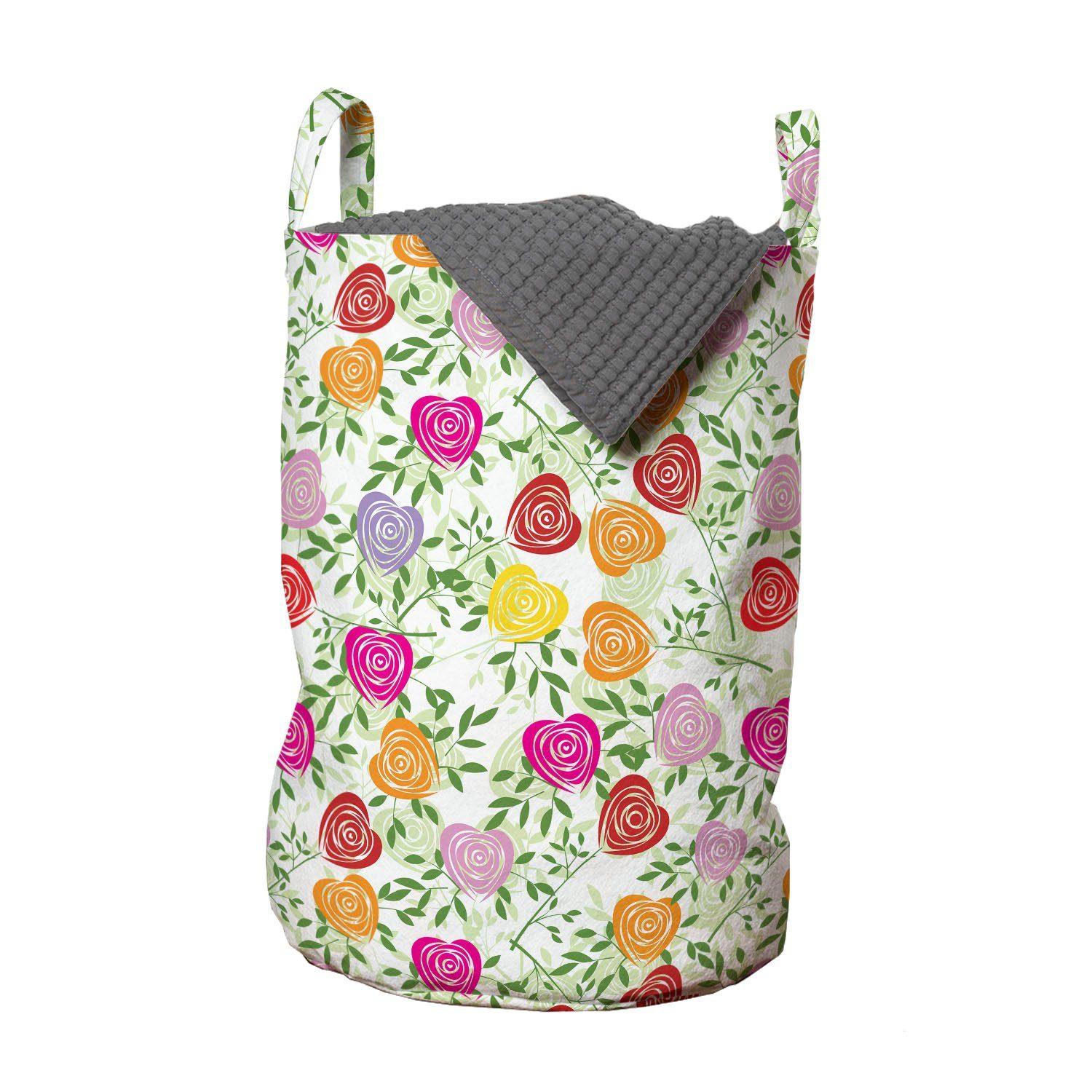Abakuhaus Wäschesäckchen Wäschekorb mit Griffen Kordelzugverschluss für Waschsalons, Blumen Herzform Rosenblätter