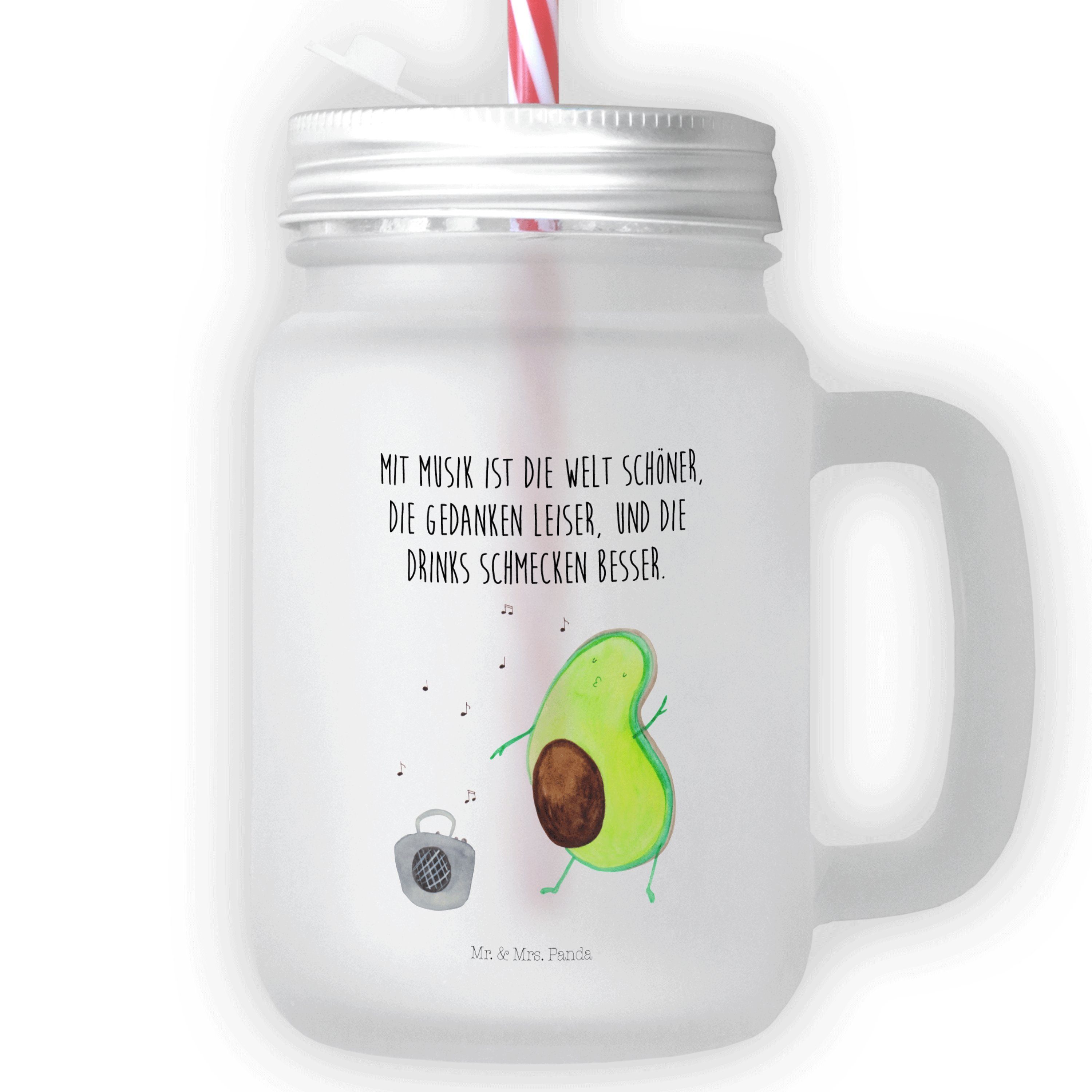 Mr. & Mrs. Panda Glas Avocado tanzt - Transparent - Geschenk, fröhlich, Gesund, Mason Jar T, Premium Glas