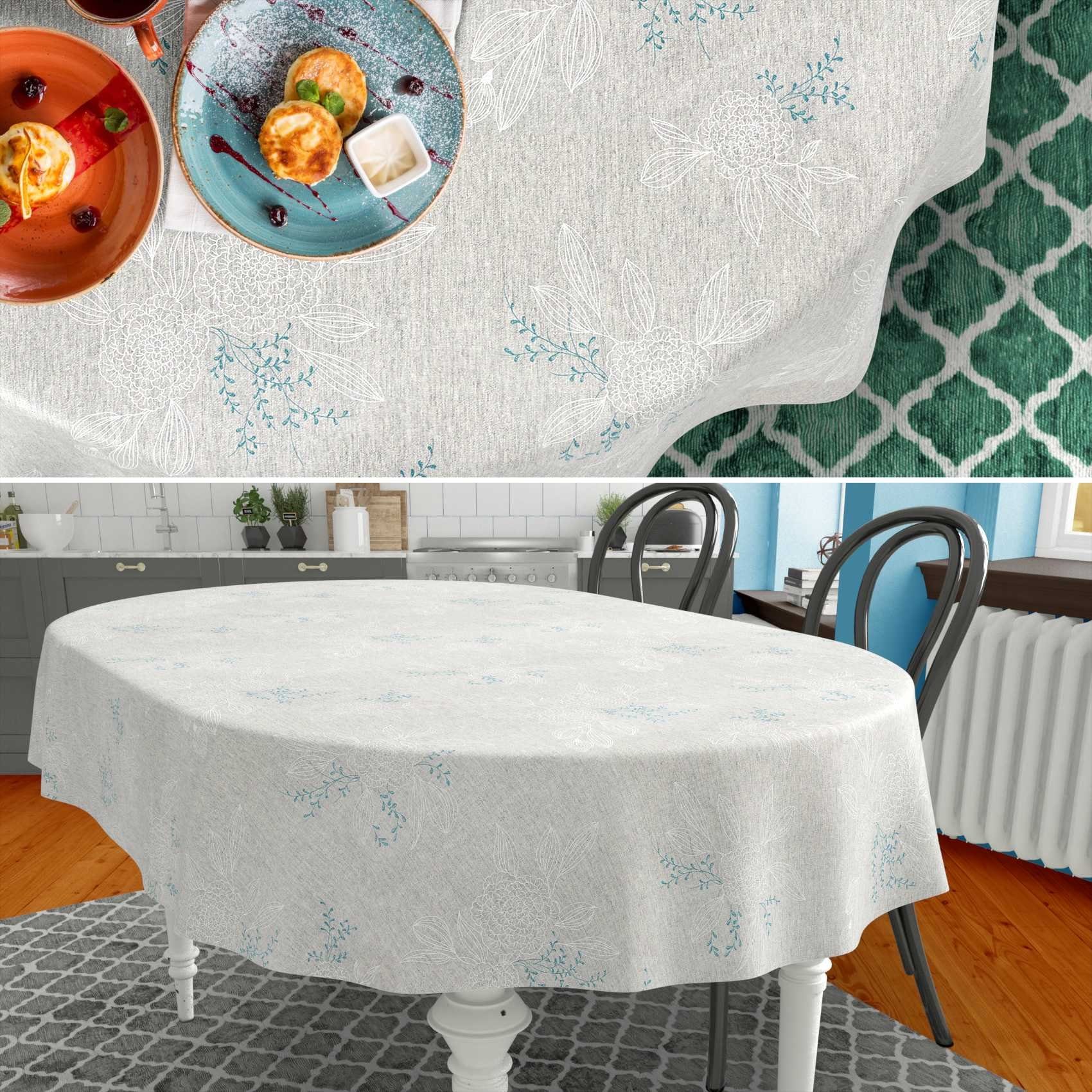 ANRO Tischdecke aus Stoff mit Blumen Pflanzen wasserabweisend Tischtuch Tischwäsche (Einzelstück 1-tlg), mit Acryl Beschichtung