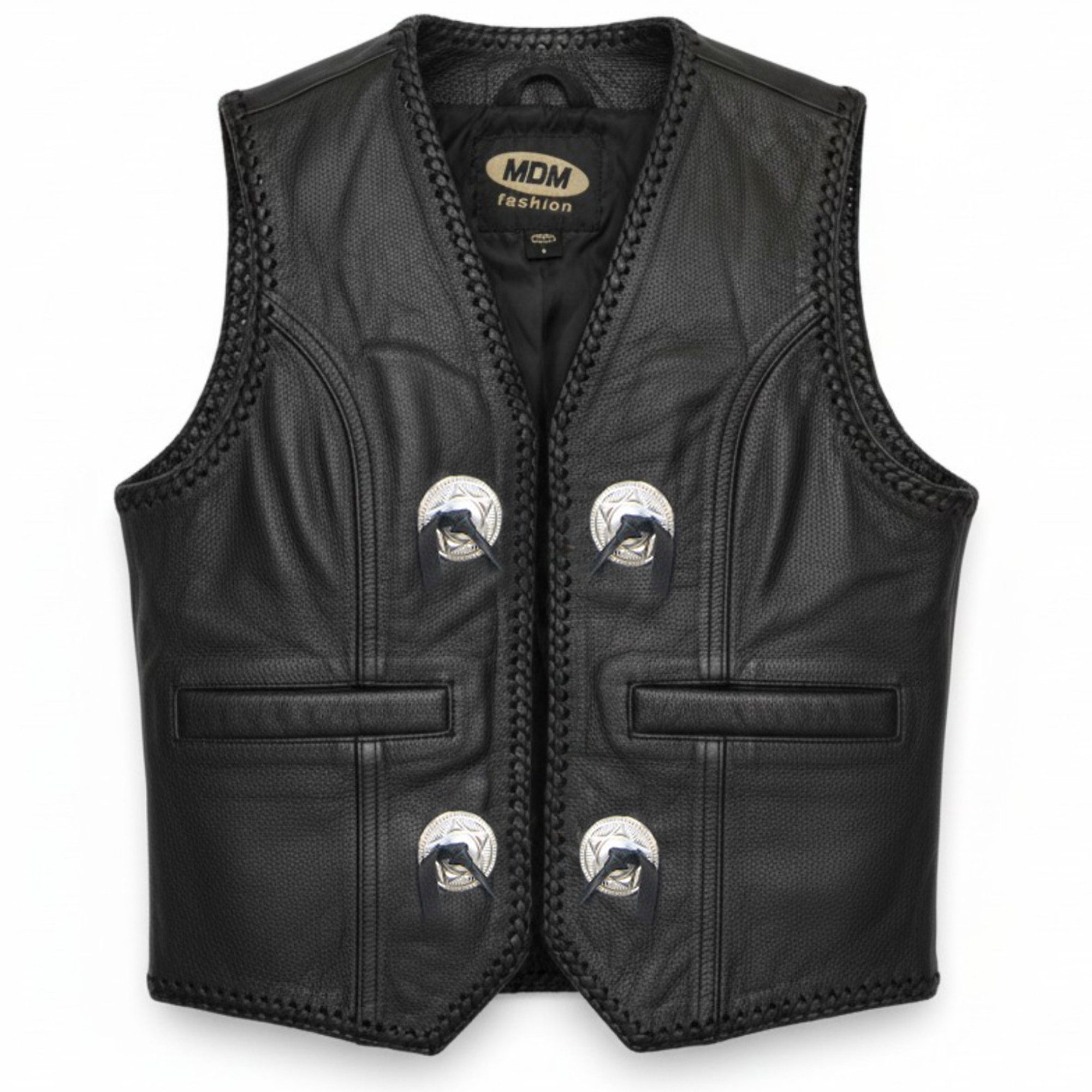 Lederweste Kinder Lederweste Kutte Schwarz mit Conchos