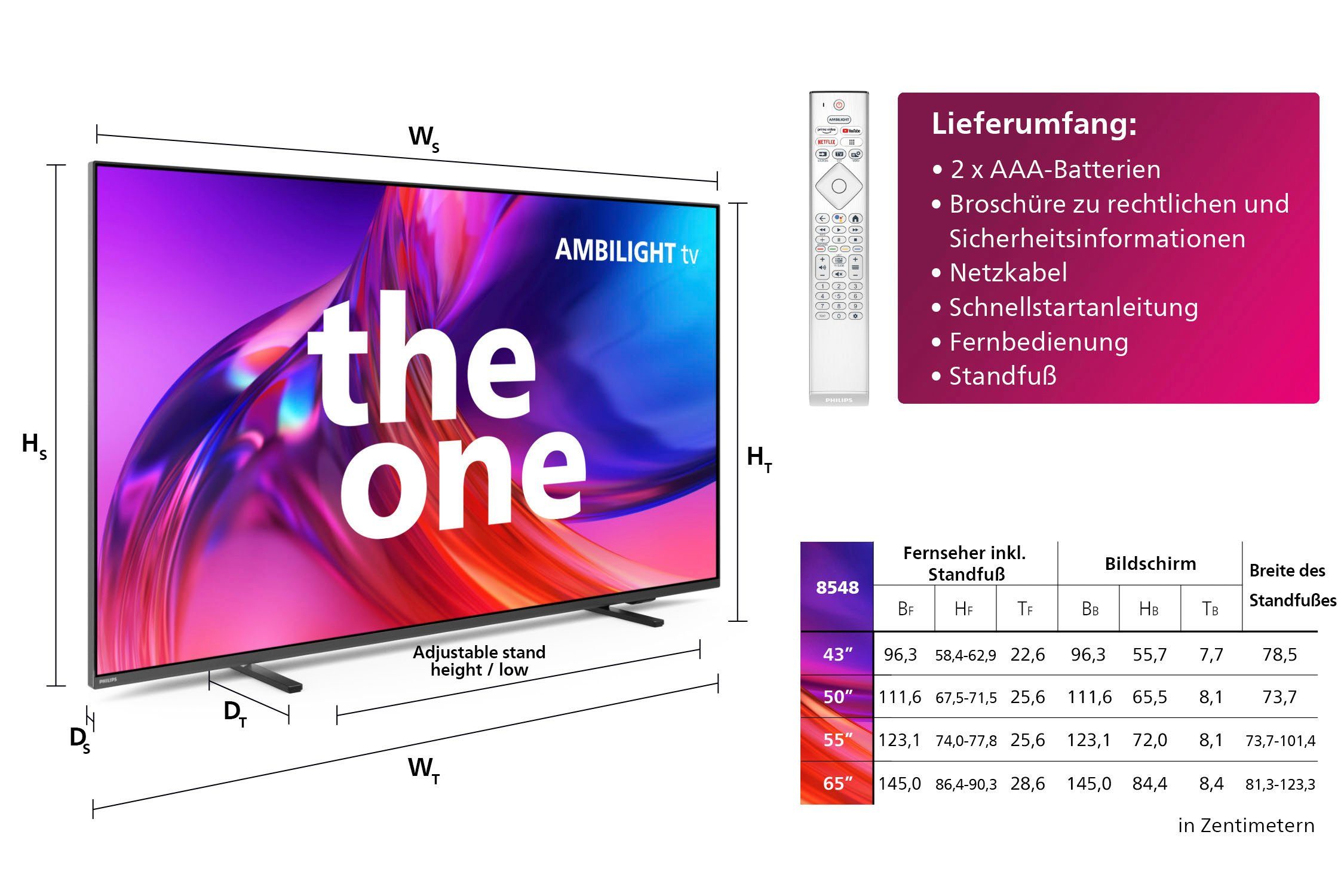 cm/43 Android TV, 43PUS8548/12 Ultra Philips Zoll, 4K (108 Smart-TV, 3-seitiges HD, TV, Google Ambilight) LED-Fernseher