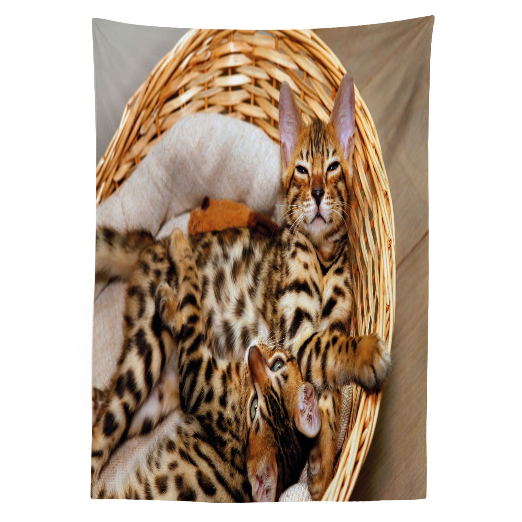 Abakuhaus Tischdecke Farbfest Waschbar Für den Außen Bereich geeignet Klare Farben, Kätzchen Bengal-Katzen im Korb