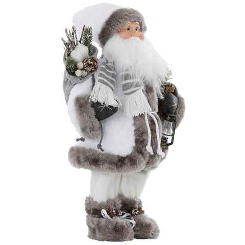 HOSSNER - HOMECOLLECTION Weihnachtsmann Santa mit weißem Mantel und Laterne, Weihnachtsdeko