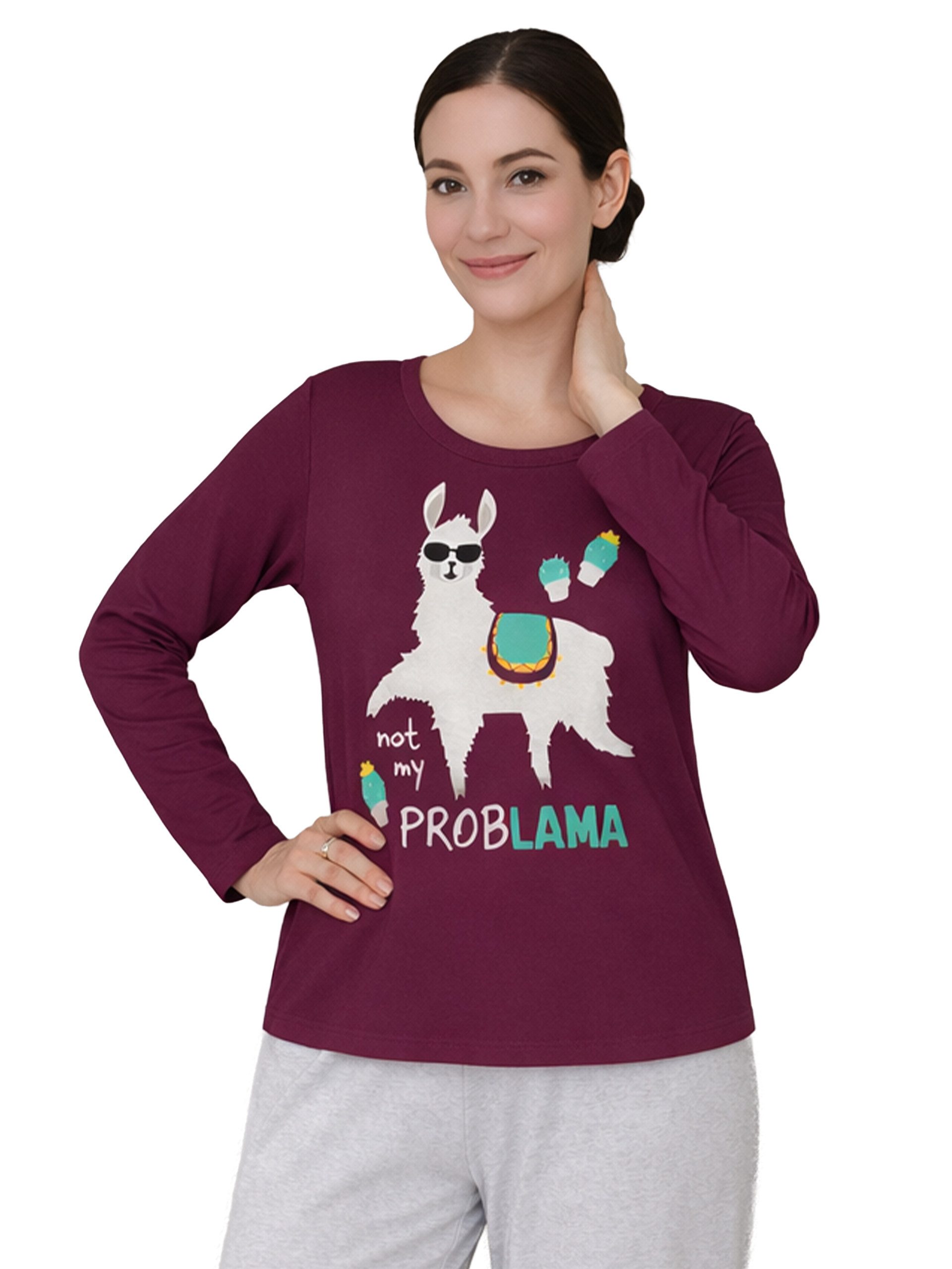 Schlafanzug Schlafanzug Not my ProbLAMA Pyjama Set Langarm Oberteil mit Hose