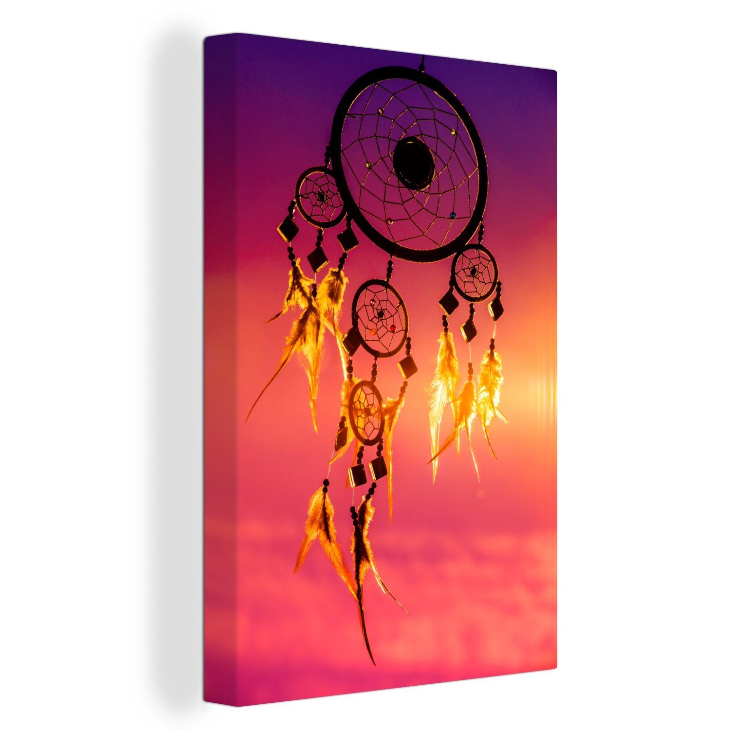 OneMillionCanvasses® Leinwandbild Ein Traumfänger für einen lila Himmel, (1 St), Leinwandbild fertig bespannt inkl. Zackenaufhänger, Gemälde, 20x30 cm