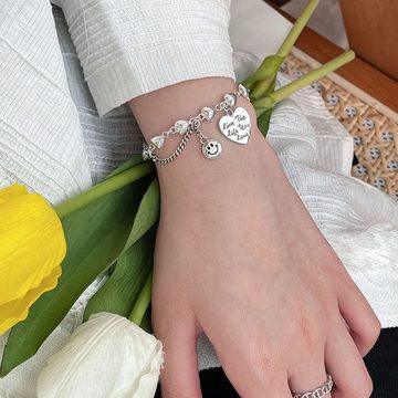 Mrichbez Bettelarmband Silbernes Herzarmband für Damen, Armband mit Herz-Smiley-Anhänger (1-tlg)