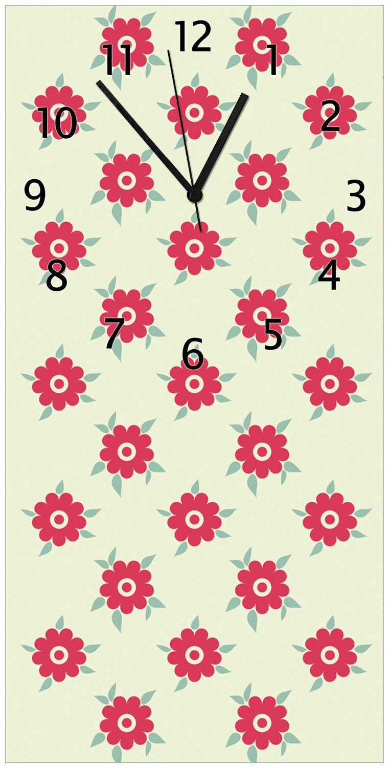 Wallario Wanduhr Muster mit Blüten und Blättern (Uhr aus Acryl) | Wanduhren
