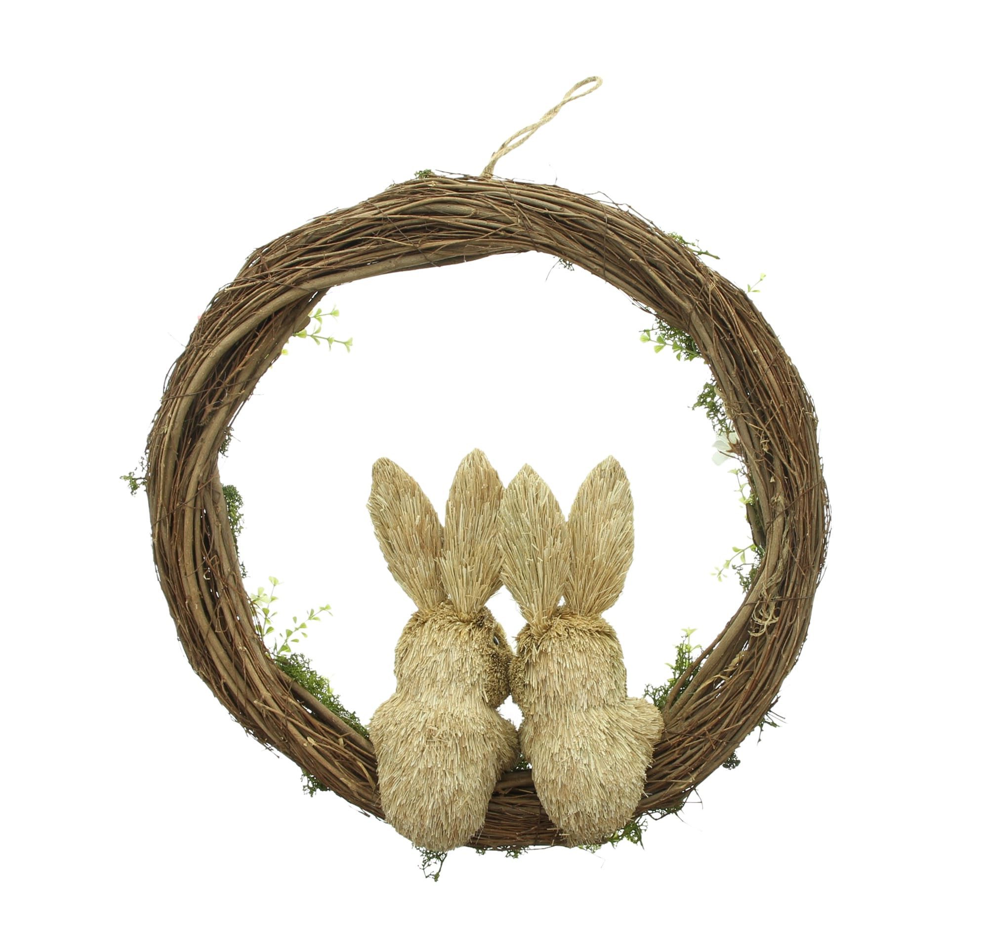Dekoleidenschaft Osterkranz "Hasenpärchen" Ø 40 cm groß, Kranz aus Reisig Dekokranz mit Osterhasen, aus Stroh, Türkranz, Osterdeko, Naturkranz