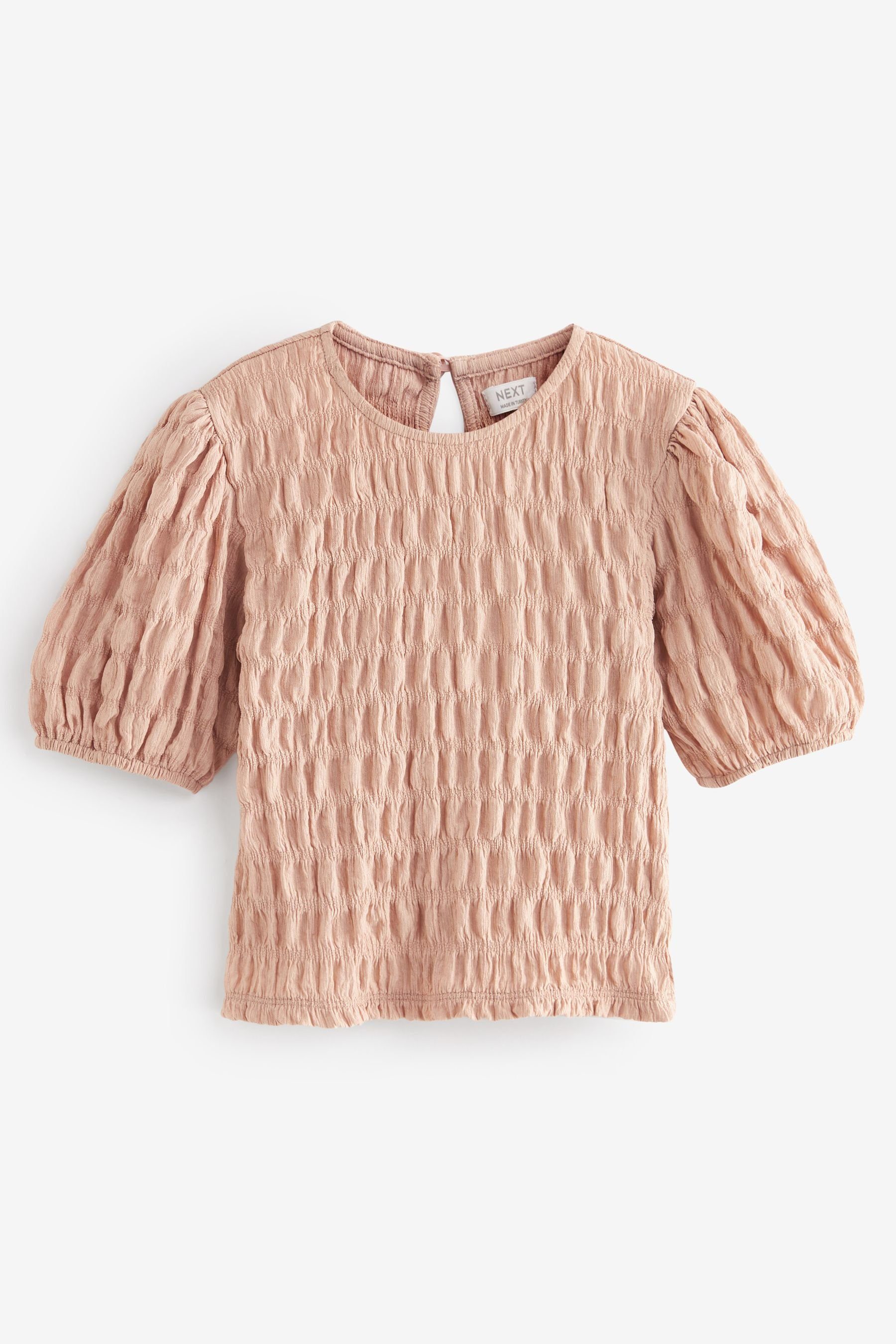 Next T-Shirt Strukturiertes T-Shirt mit Puffärmeln (1-tlg) Pink
