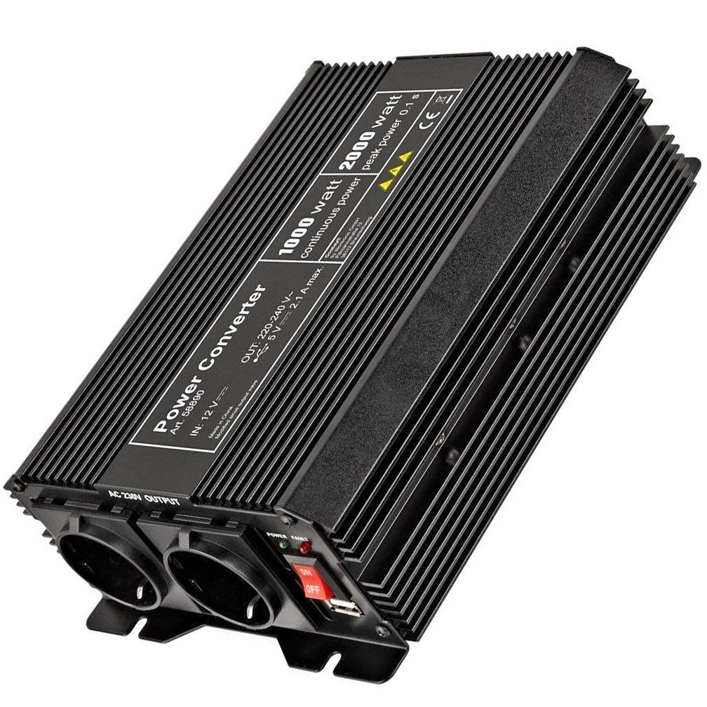 AccuCell Spannungswandler max. 1000W wandelt die Spannung von 12 VDC in 230 VA USB-Ladegerät