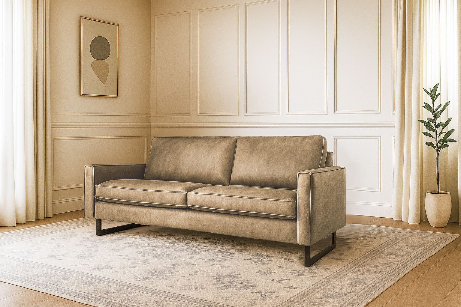 OTTO home 3-Sitzer Pinto, 206 cm, Cord, Chenille, Lederoptik, mit Keder, schwarze Metallfüße, Wellenunterfederung
