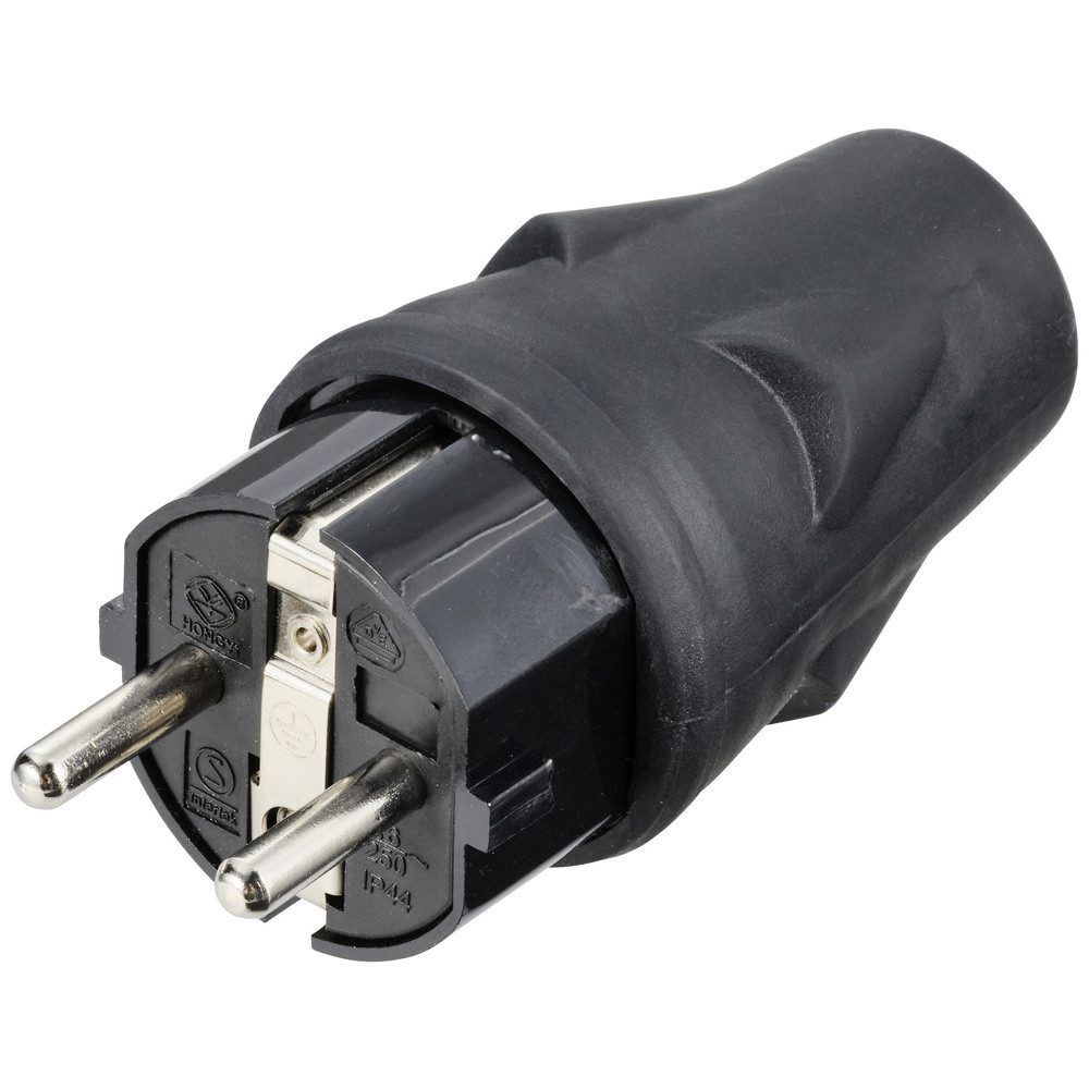 Sygonix Sygonix SY-5806884 Schutzkontaktstecker Gummi 250 V/AC Schwarz IP44 Steckernetzteil