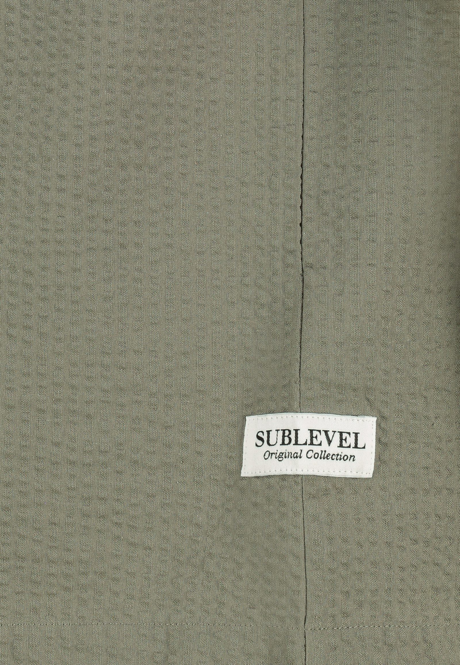 SUBLEVEL Kurzarmhemd Strukturiertes Design Kragen Kurzarm KnopfverschlussfürHerren (1-tlg) Baumwolle Normal Fit V-Ausschnitt Einfarbig atmungsaktiv
