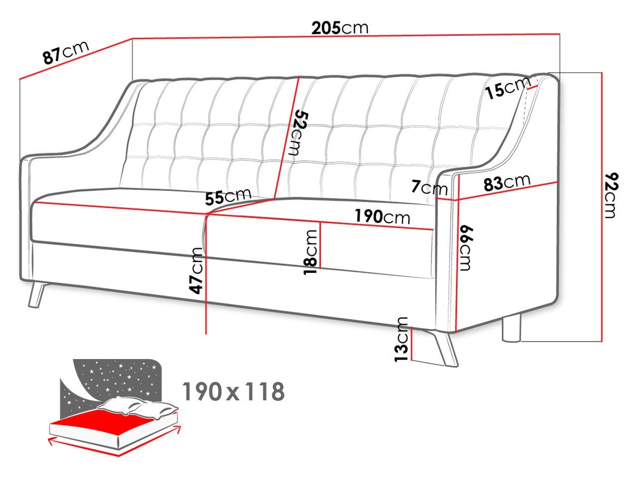 Schlaffunktion 3, Scarlet MIRJAN24 3 und Bettkasten, Couch, Dauerschläfer-Sofa Sitzer mit Schlafsofa