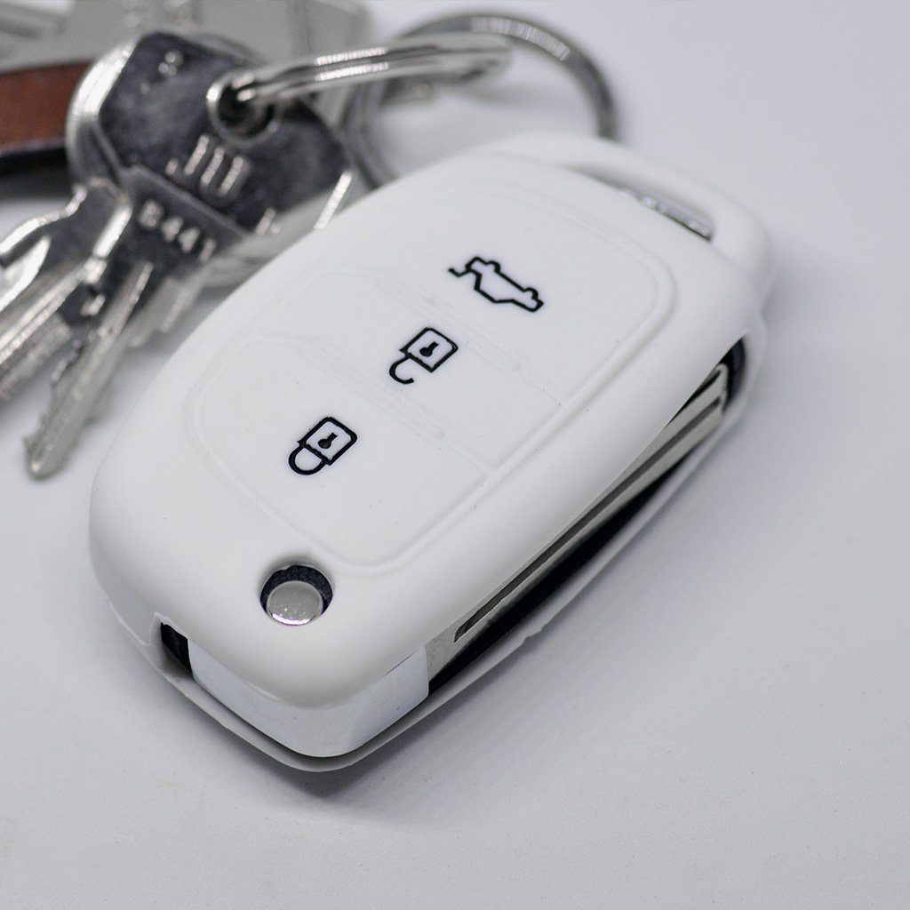 mt-key Schlüsseltasche Autoschlüssel Softcase Silikon Schutzhülle Weiß, für Hyundai i10 i20 i40 ix25 ix35 Tucson Accent Ioniq Sonata Santa Fe
