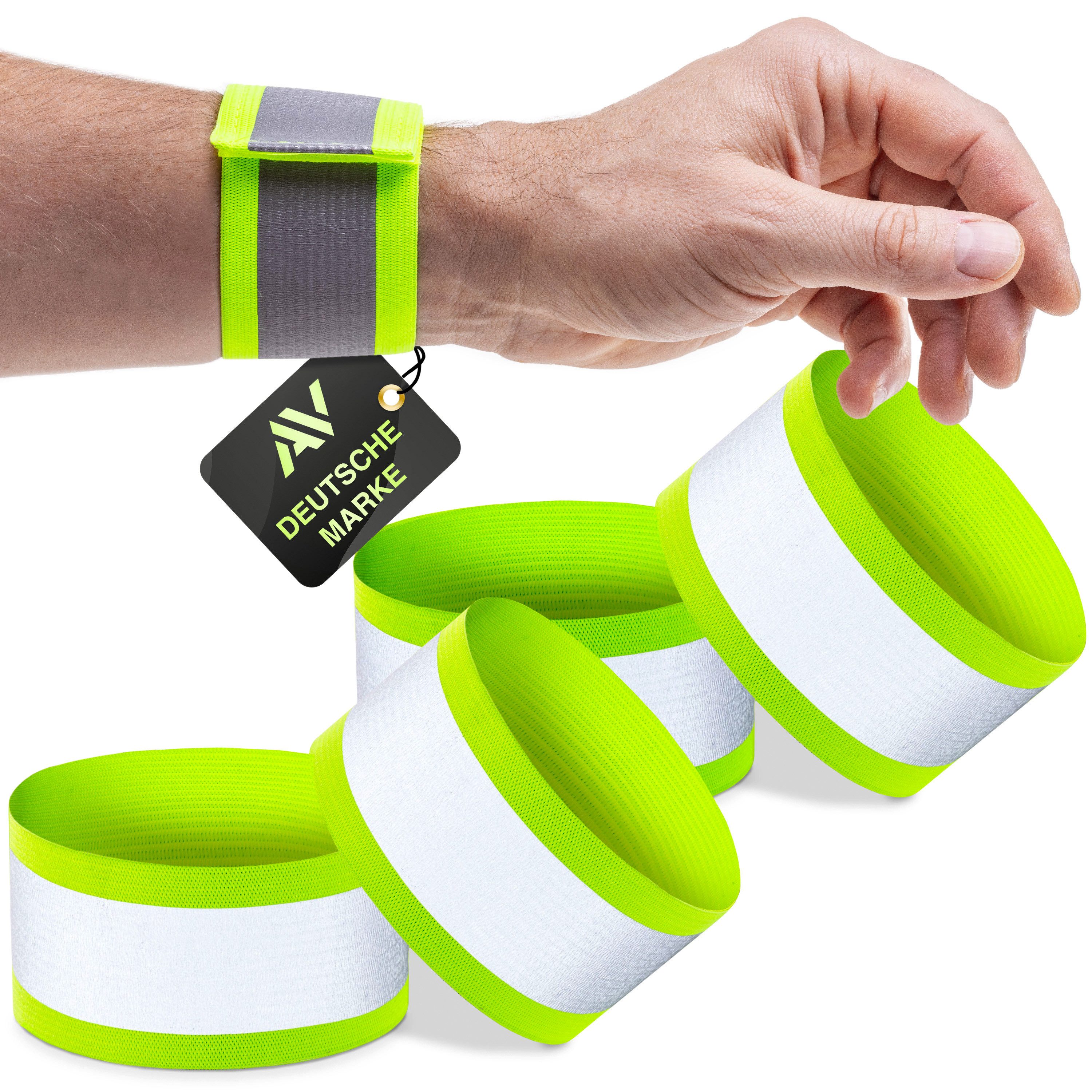 AVANA Reflektorband reflektierendes Armband Reflektor Schnapparmband Fahrrad Joggen, (4 St), Leuchtarmband