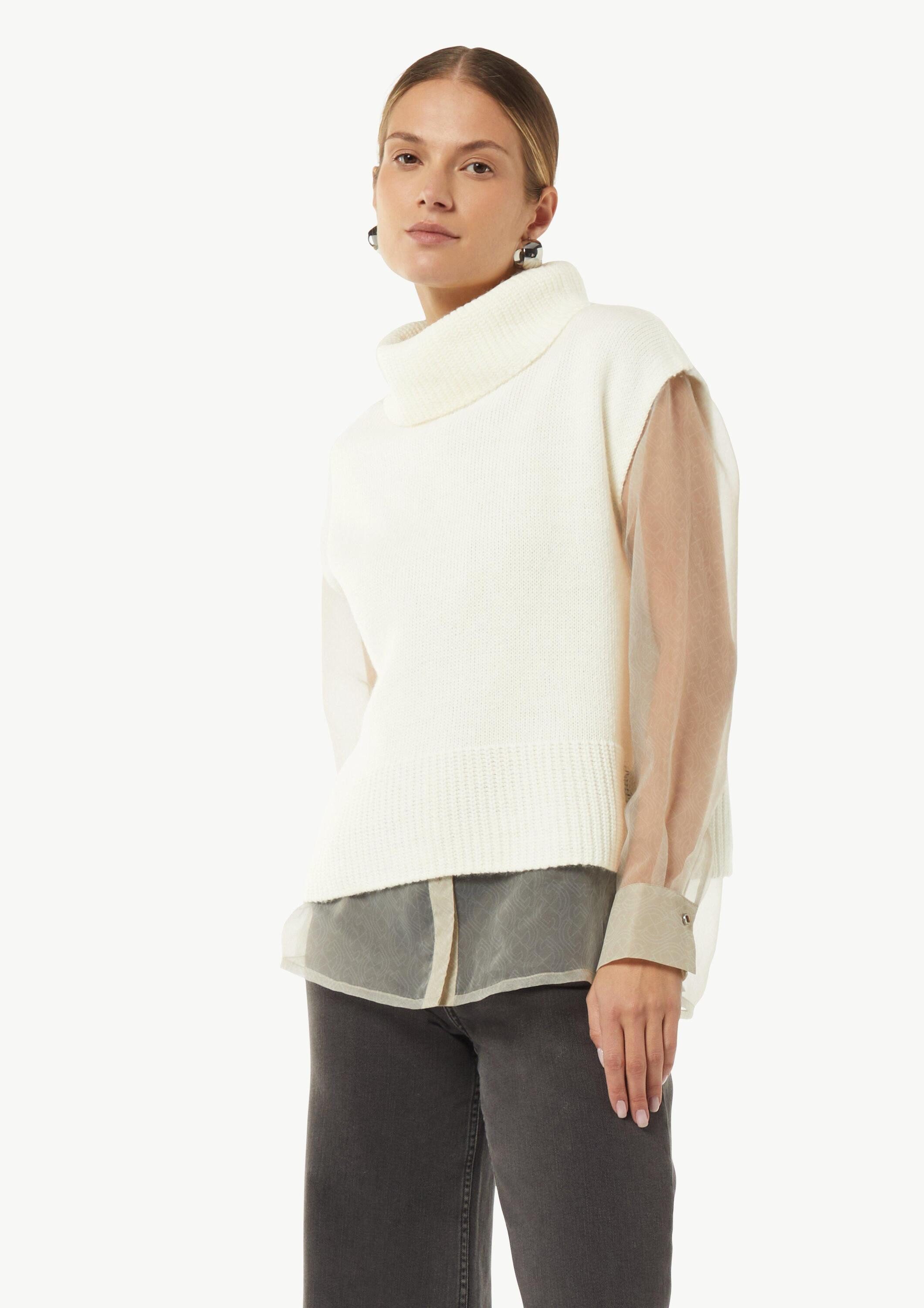 comma Rundhalspullover Strickpullunder Strickpullunder mit Zopfmuster am Saum