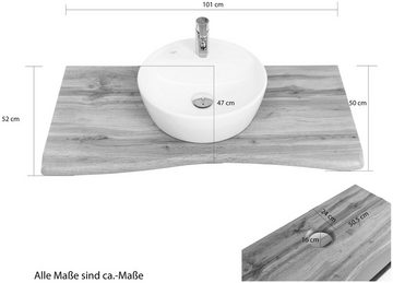 HELD MÖBEL Badmöbel-Set Stubach, (2-St., Spiegelschrank und Waschtisch), Abdeckplatte mit Baumkante