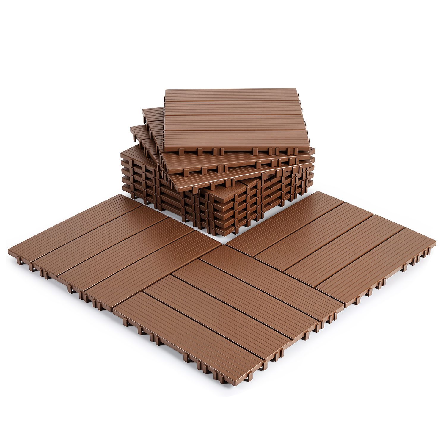 Clanmacy Terrassendielen Kunststoff Terrassenfliesen 1-5 Klickfliesen mit Drainagensystem DIY
