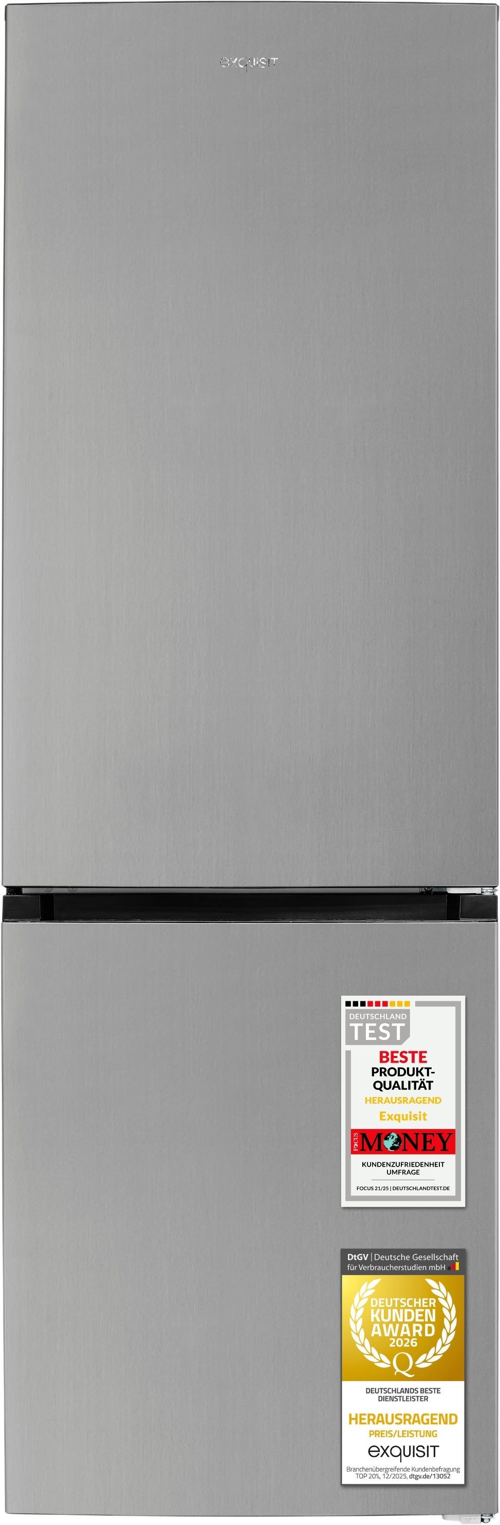 exquisit Kühl-/Gefrierkombination KGC400-130-NF-040D inoxlook, 186 cm hoch, 60 cm breit, Humidity Box für optimale Feuchtigkeitsregulierung & kein Abtauen mehr