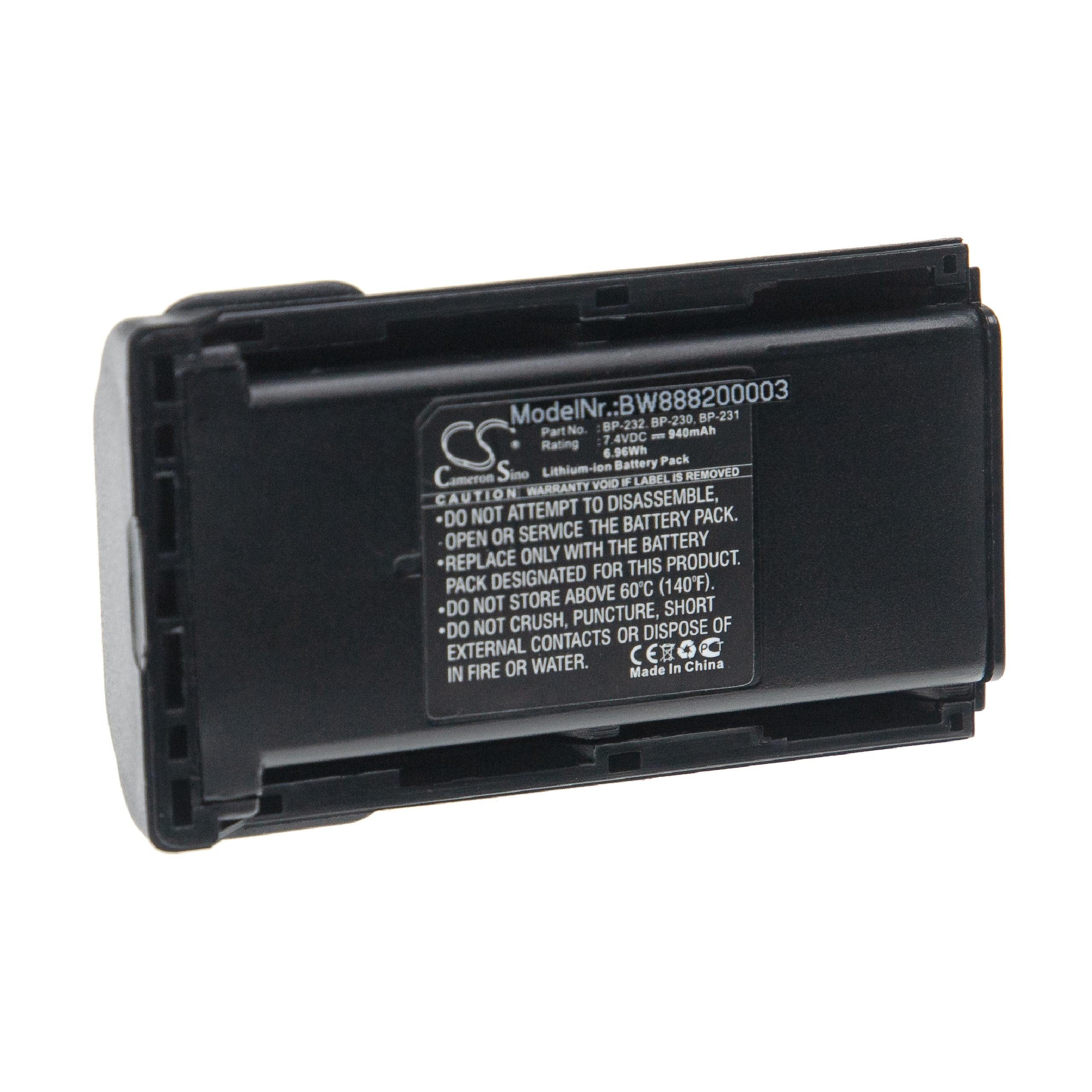 vhbw Ersatz für Icom BJ-2000, BP-230, BP-230N, BP-231, BP-231N, BP-232, Akku 940 mAh