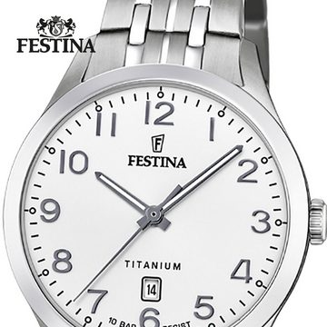 Festina Quarzuhr Festina Analog Damen Uhr F20468/1 Titan, (Analoguhr), Damen Armbanduhr rund, Titanarmband silber