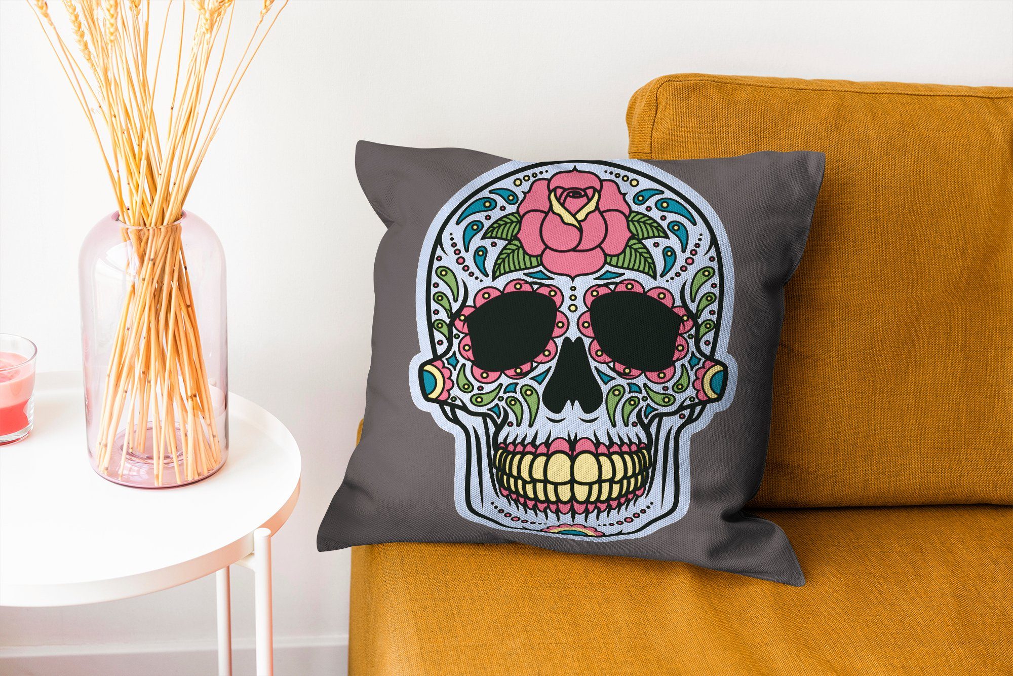 Wohzimmer, mit Dias Zierkissen Eine Los Deko, eines Schlafzimmer, für bunte Illustration Muertos-Schädels, Dekokissen De Füllung Sofakissen MuchoWow