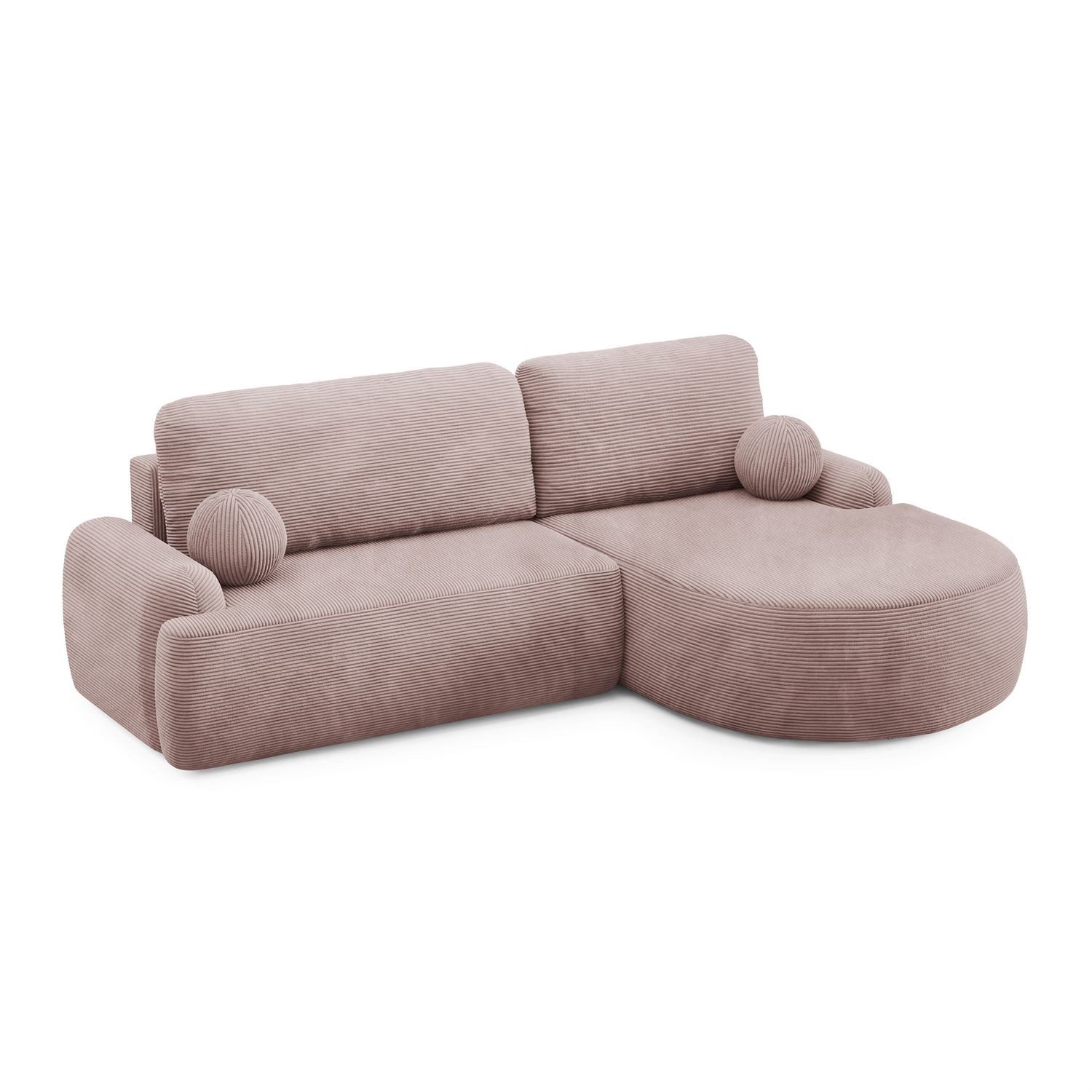Lookway Ecksofa CLEO CORD Rundes Ecksofa mit Schlaffunktion und Bettkasten