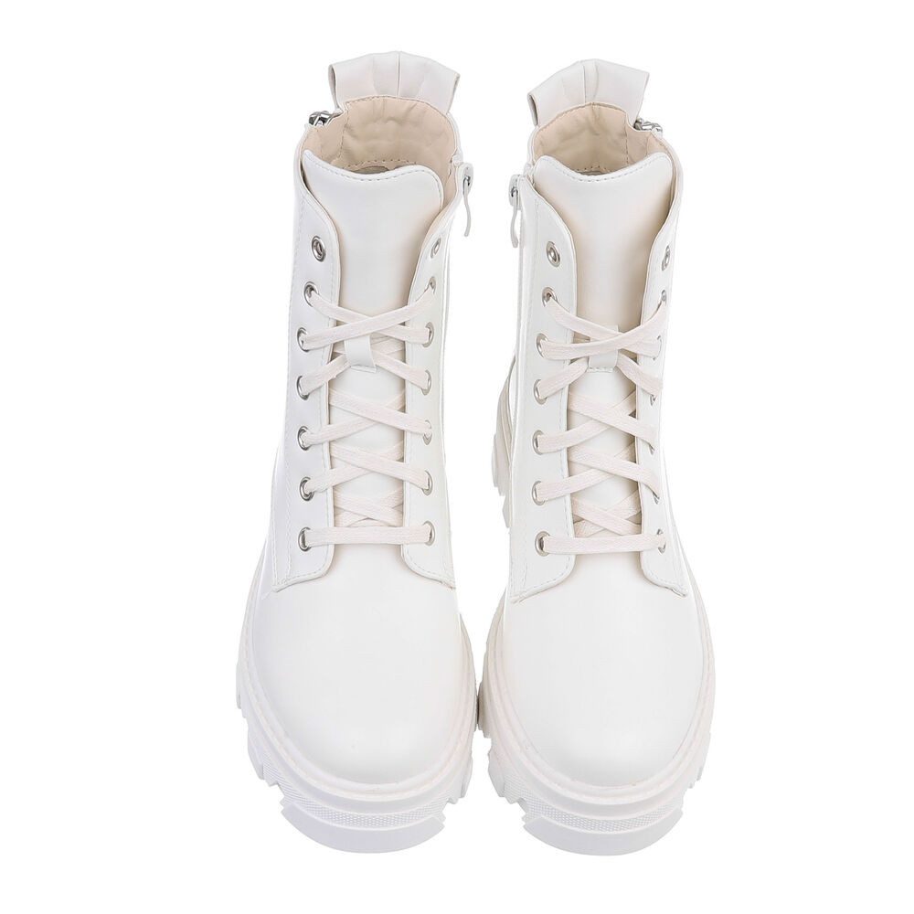 Ital-Design Damen Schnürschuhe Biker Schnürstiefelette (87118211) Blockabsatz Plateaustiefeletten in Weiß