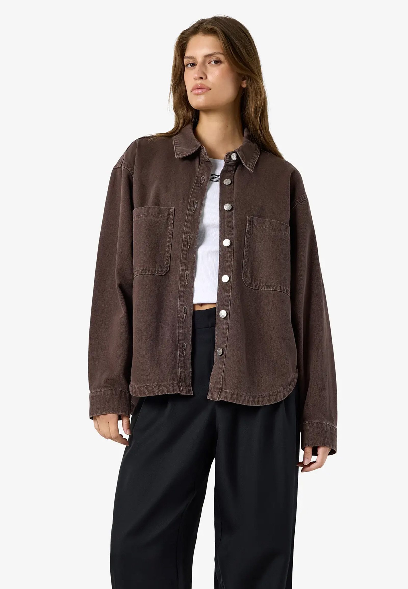 Noisy may Blouson Knopfleiste Knopfmanschetten Gerundeter für Damen (1-St) Recyceltes Material, Nachhaltig, Reine Baumwolle, Unifarben