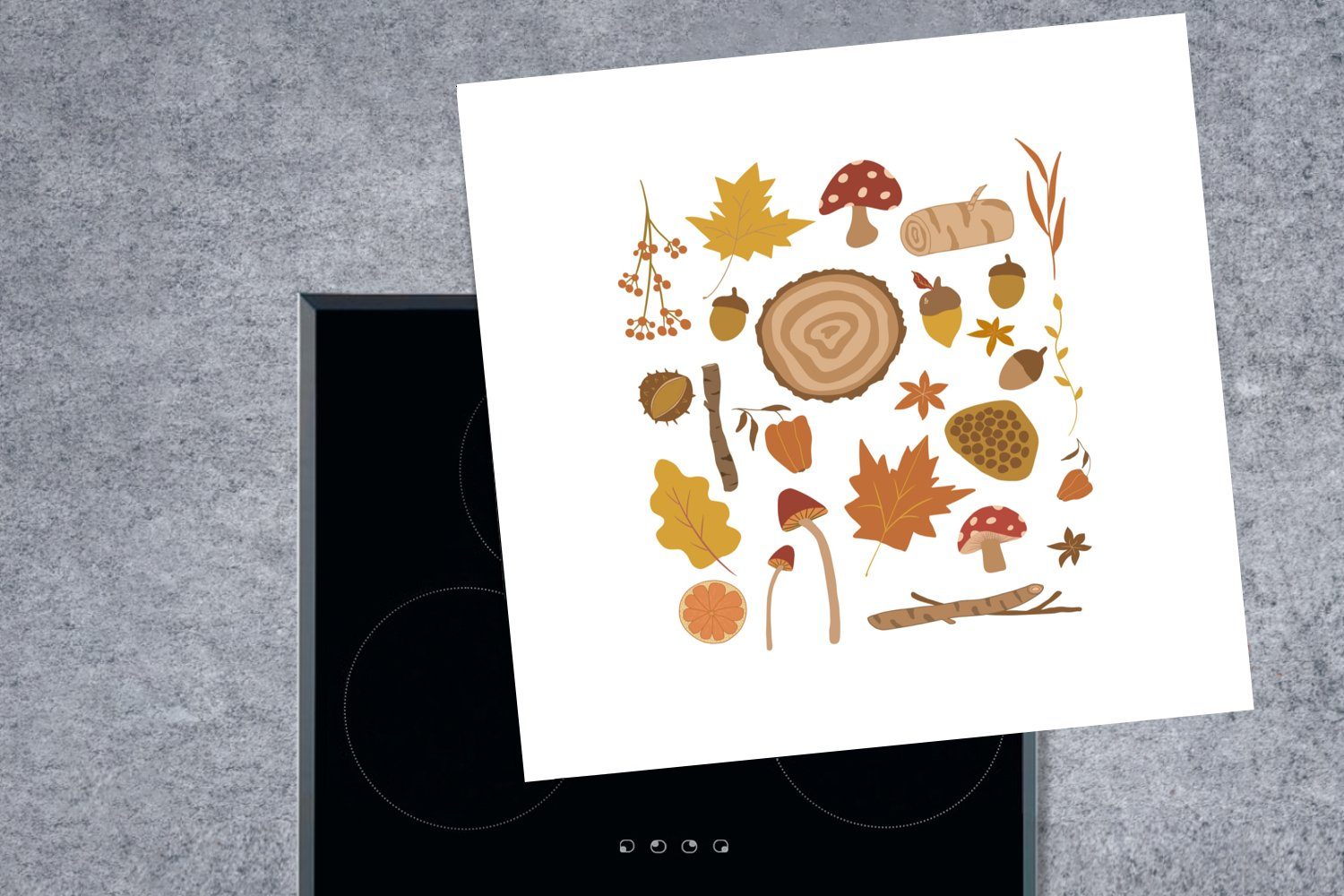 - (1 Collage, - Herdblende-/Abdeckplatte Vinyl, Pilze Ceranfeldabdeckung, MuchoWow tlg), Herbst 78x78 küche cm, Arbeitsplatte für
