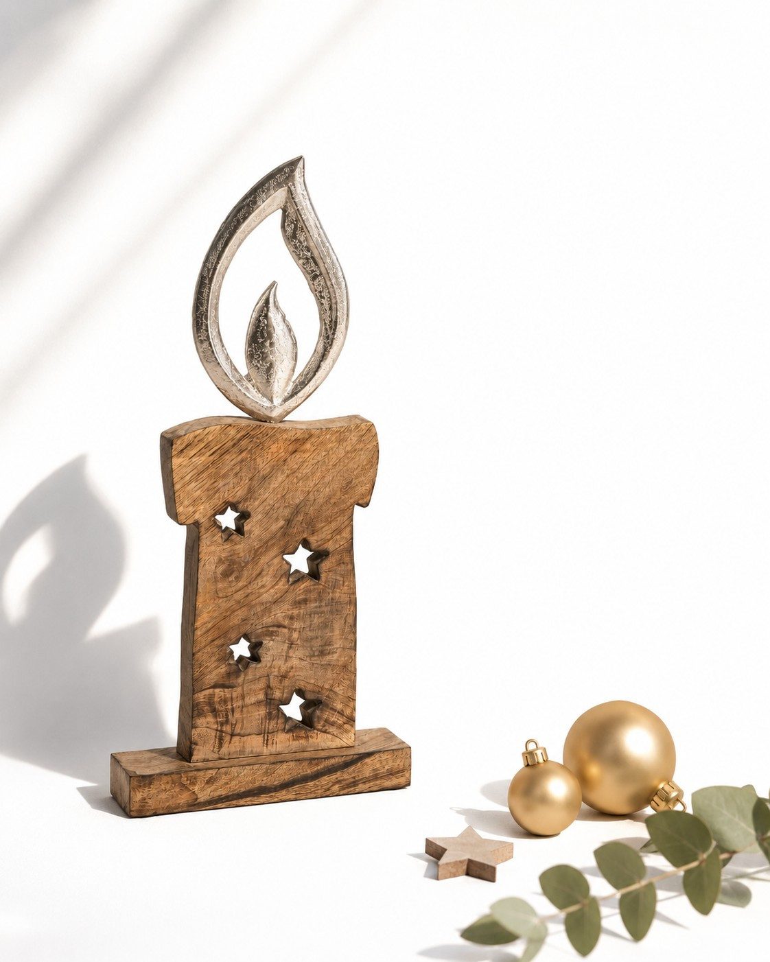 Wurm Weihnachtsfigur Dekofigur Kerze aus Holz und Metall Braun Silber 37 cm Weihnachten