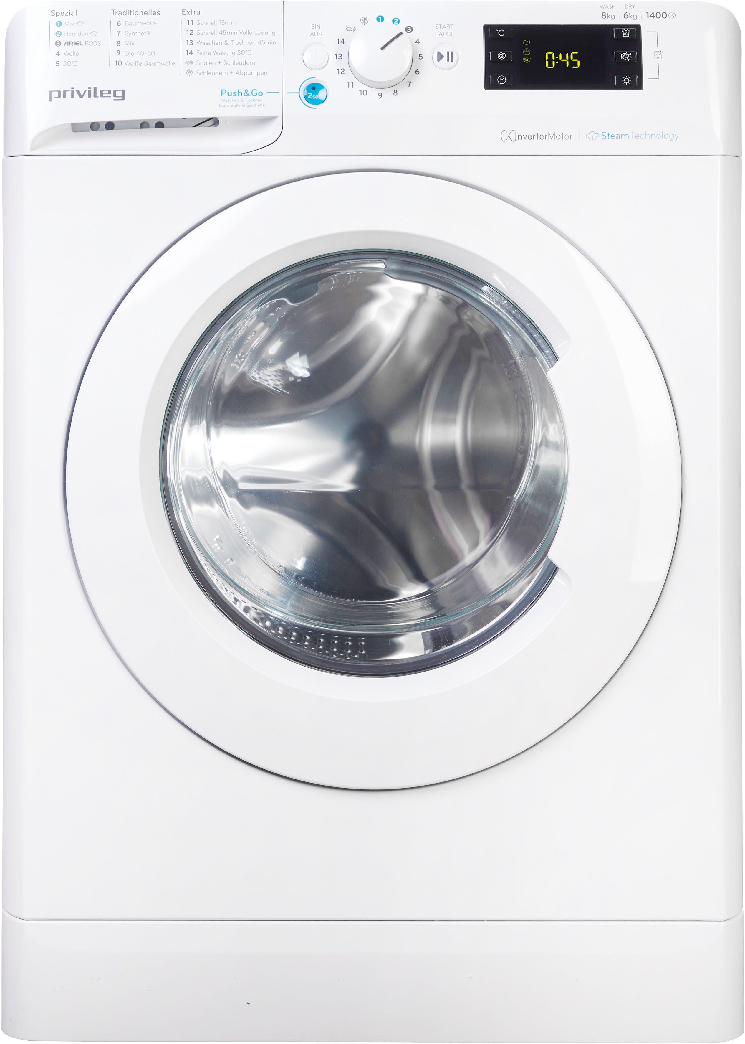 Privileg Waschtrockner PWWTV X 86H69, 8 kg, 6 kg, 1400 U/min, Push&Go mit Steam-Technologie – Reduziert die Bügelzeit um bis zu 30% – Bild 4 von 5