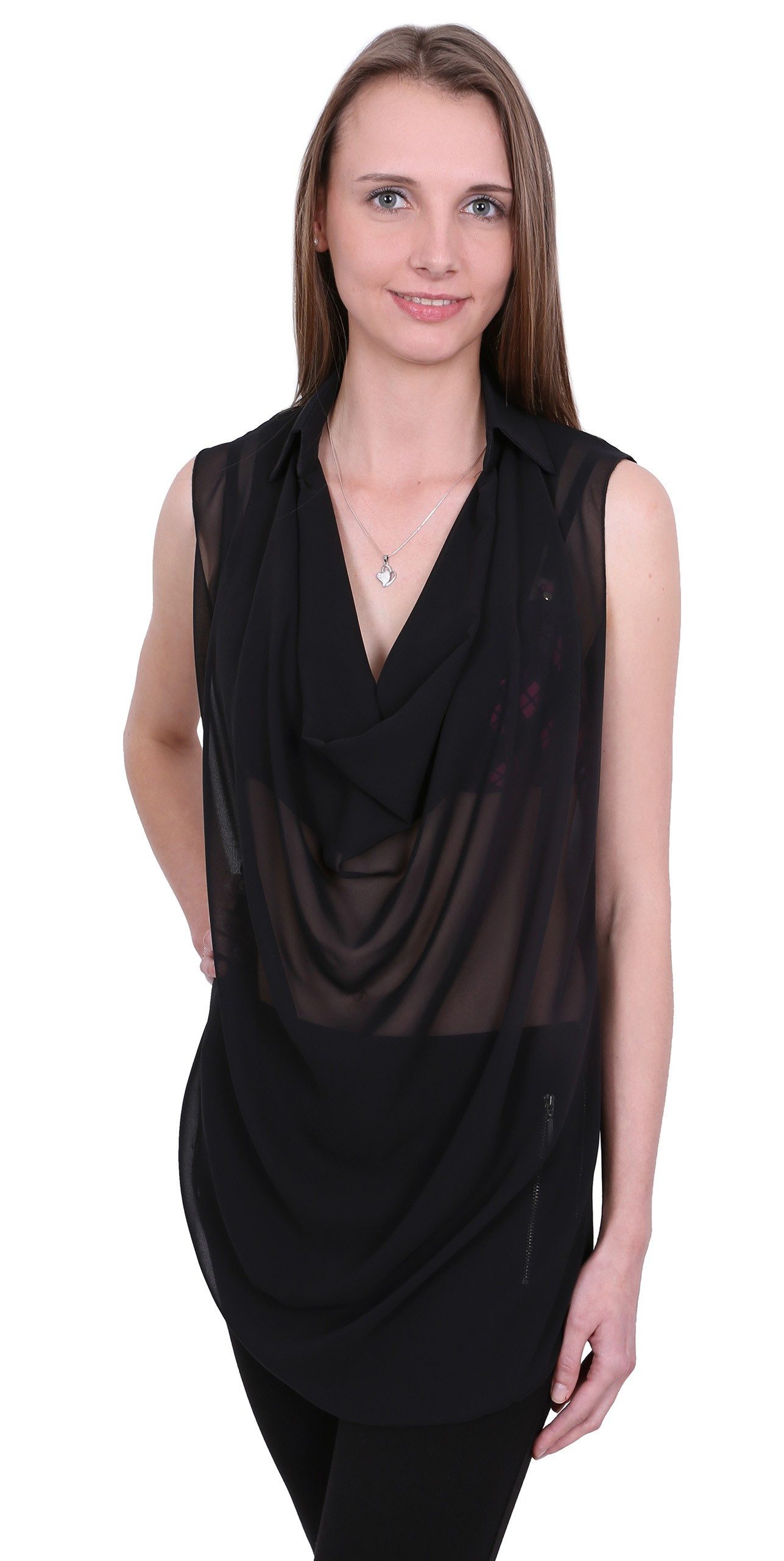 Blusentop John Zack Schwarze Bluse Schleierbluse XL