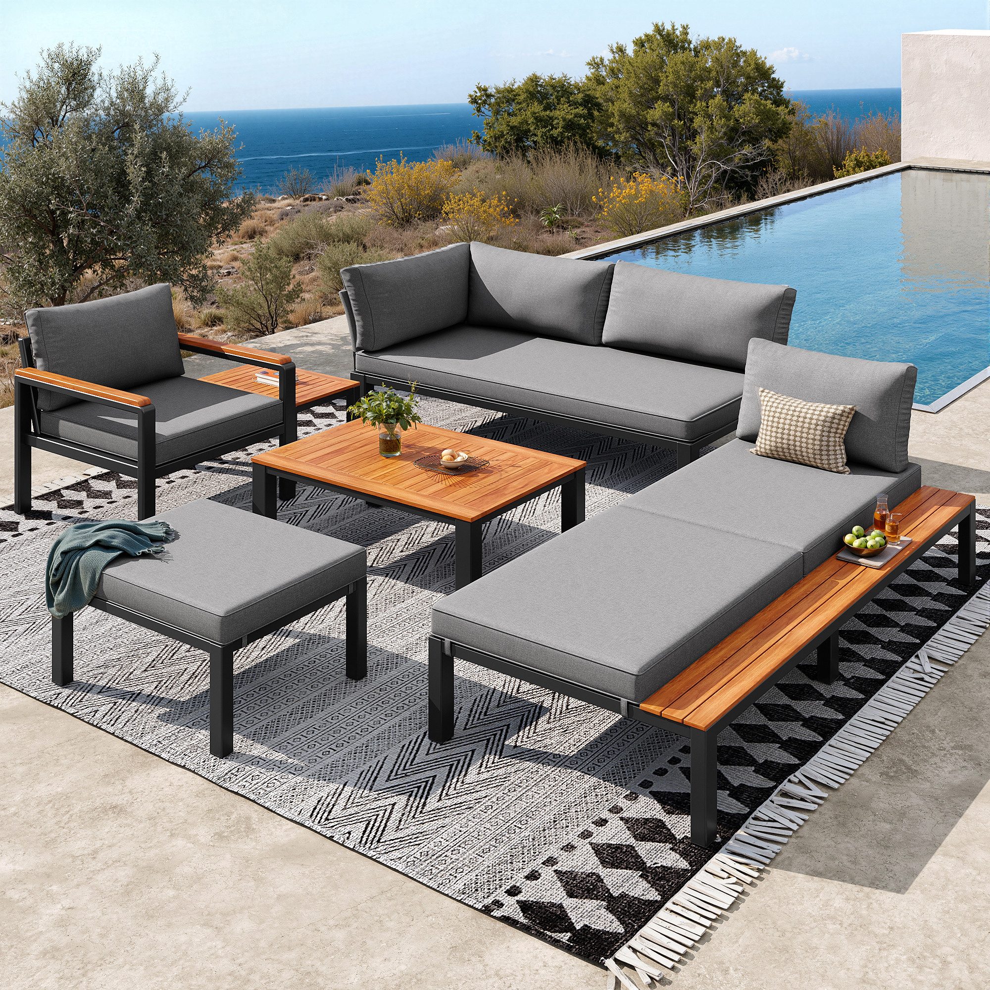 STILVORA Gartenlounge-Set mit freier Kombination Outdoor-Sitzgruppe mit atmungsaktiven Kissen, (Gartenmöbel-Set, Freie Kombination, Pflegeleicht & Umweltfreundlich), Robuste Konstruktion & Langlebigkeit