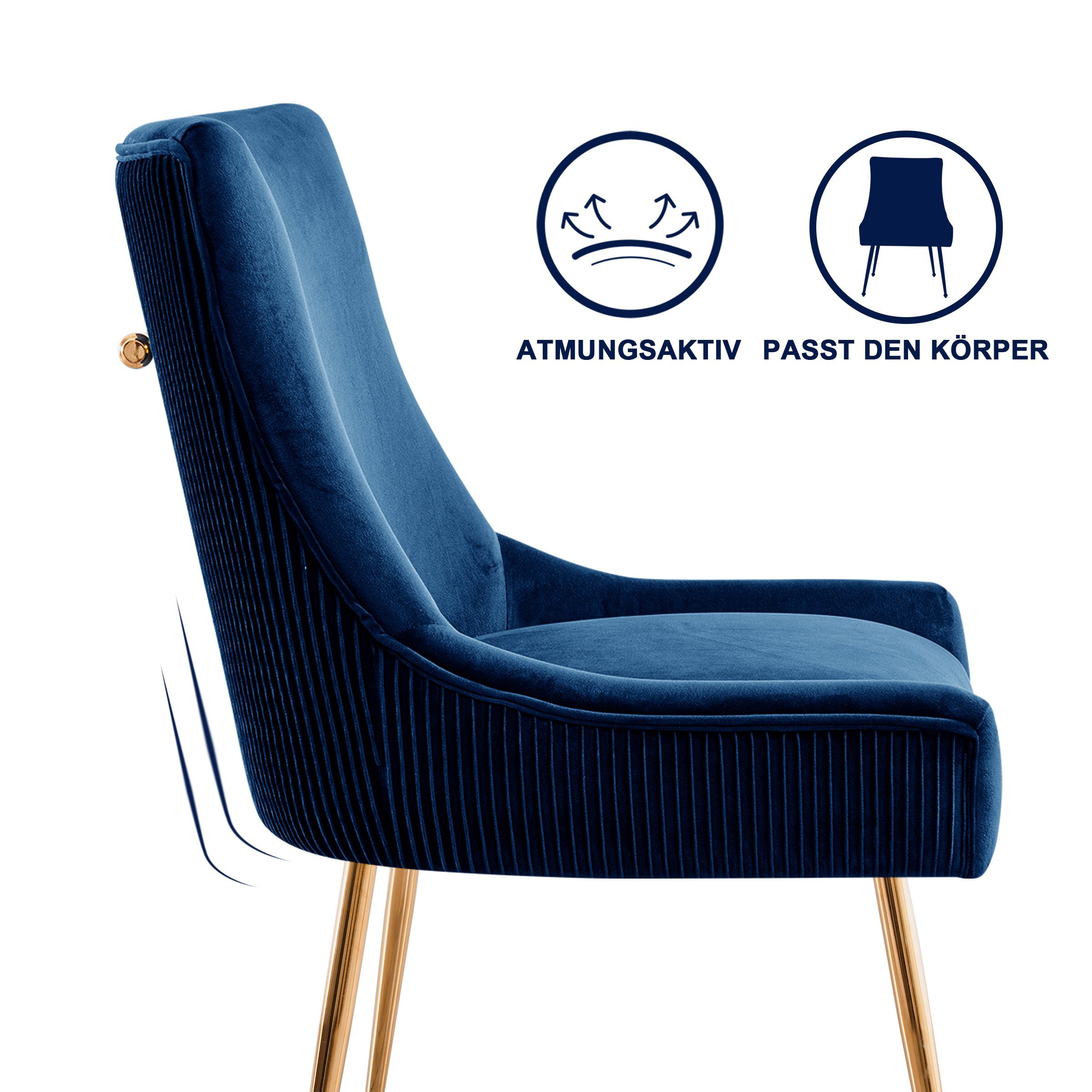 Ständer Schwammpolster, 2er aus SUBRTEX Esszimmerstuhl Set, Marineblau Rückenlehne, mit Metall Sessel