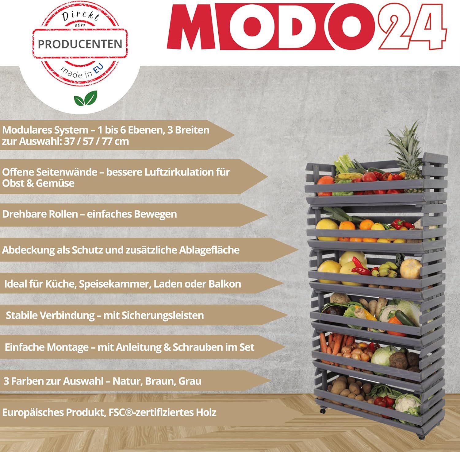 Modo24 Küchenregal Modular Holzregal für Gemüse Obst auf Rollen, Stapelbare günstig online kaufen