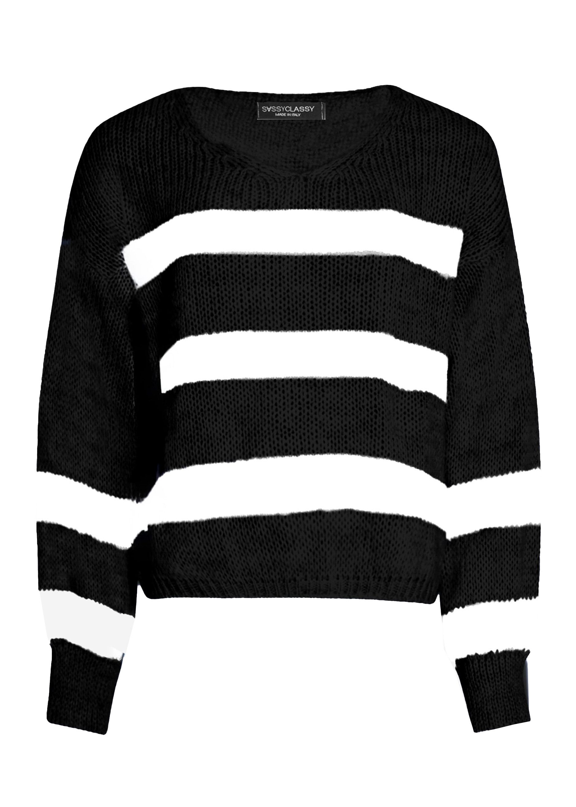 SASSYCLASSY Strickpullover Oversize Pullover Damen mit V-Ausschnitt Elegant Strickpullover mit Streifen aus weichem Grobstrick Schwarz Beige Grau
