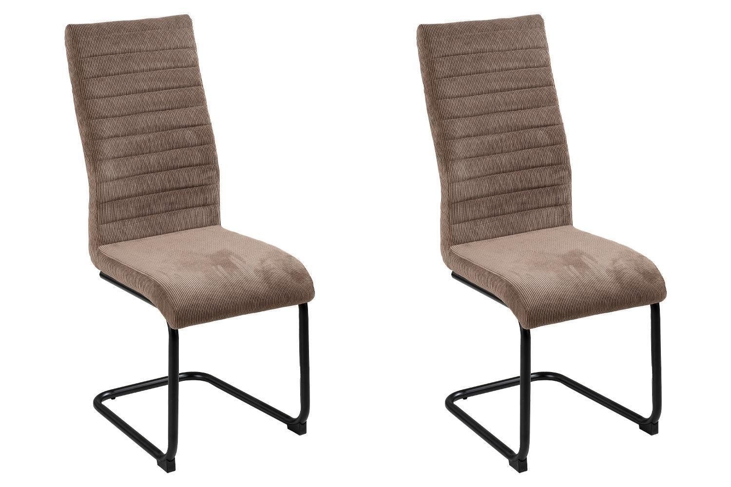 Home4You Freischwinger Schwingstuhl, Braun, Cord, Metallgestell, mit Quersteppung