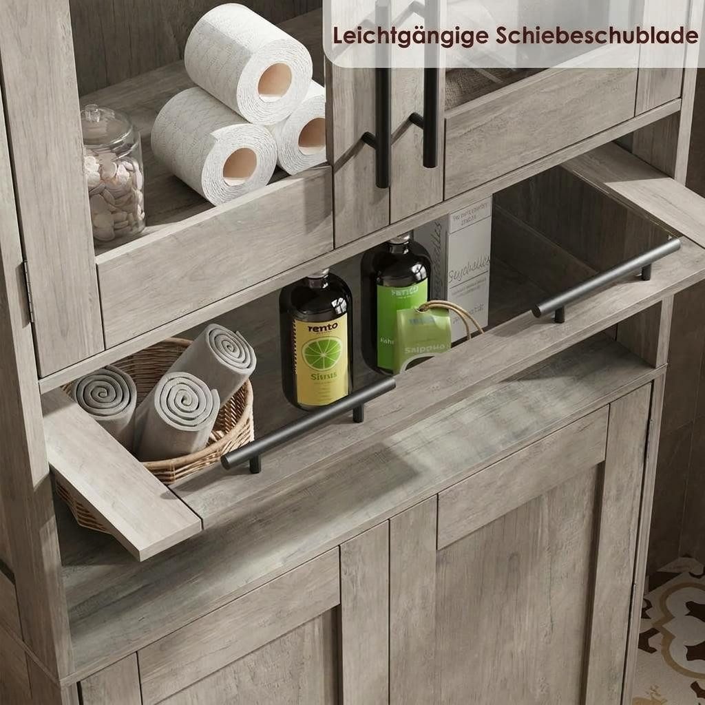 GarveeMore Küchenbuffet mit 5 Türen & 2 verstellbaren Regalen,60x30x170cm Mehrzweckschrank,Küchenschränke,für Küche und Wohnzimmer – Bild 4 von 5
