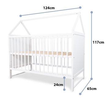 Alcube Babybett Charlie 3 in 1 I Kinderbett Juniorbett Beistellbett GRATIS Lieferung, 60x120 umbaubar zu Juniorbett ohne Matratze aus massiver Kiefer