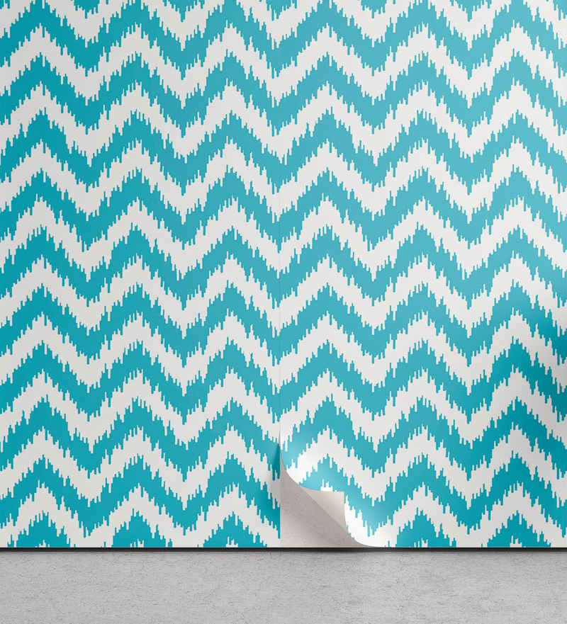 Abakuhaus Vinyltapete selbstklebendes Wohnzimmer Küchenakzent, Aqua Chevron Grungy Entwurf Zigzags
