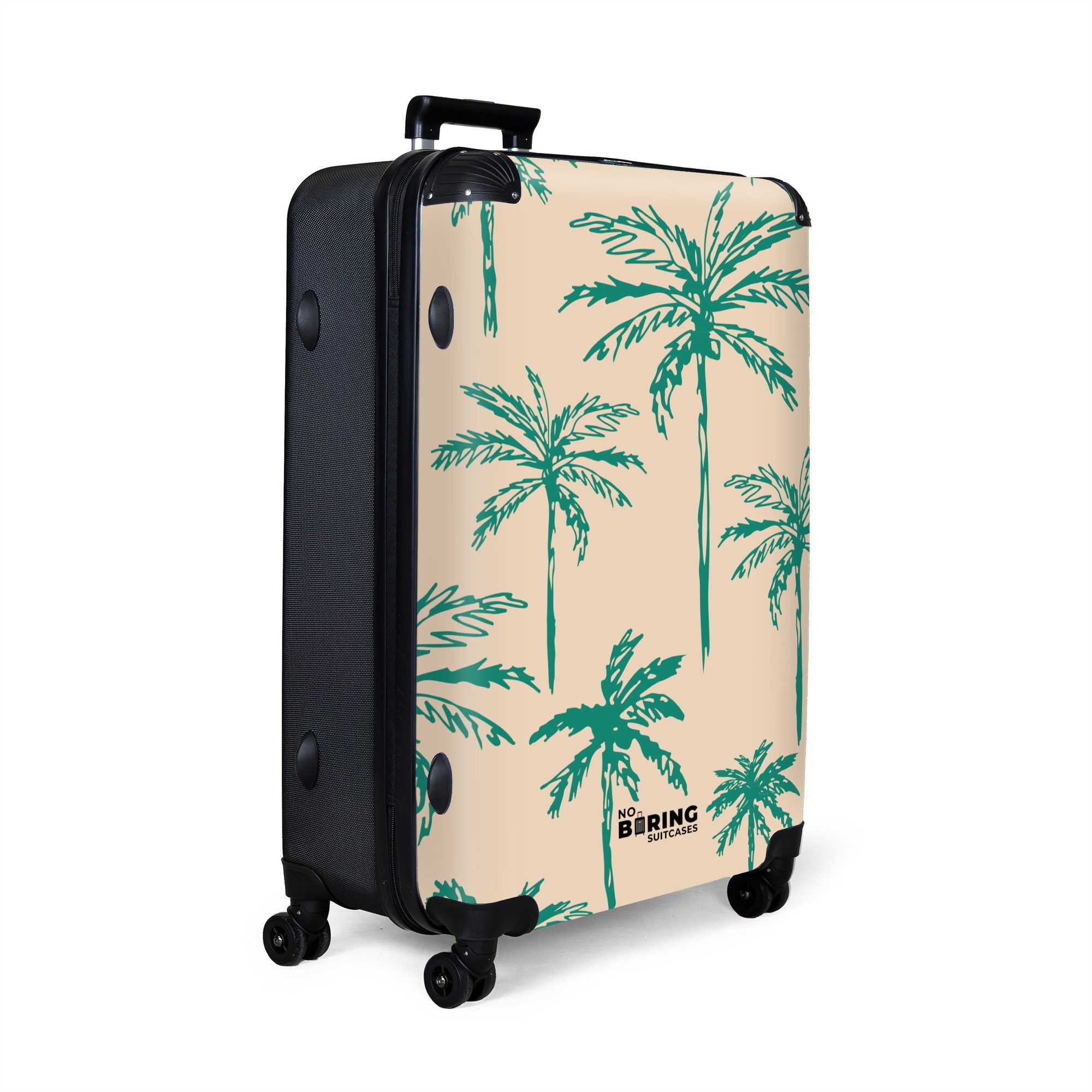 NoBoringSuitcases.com© Hartschalen-Trolley Beige mit grünem Palmendruck günstig online kaufen