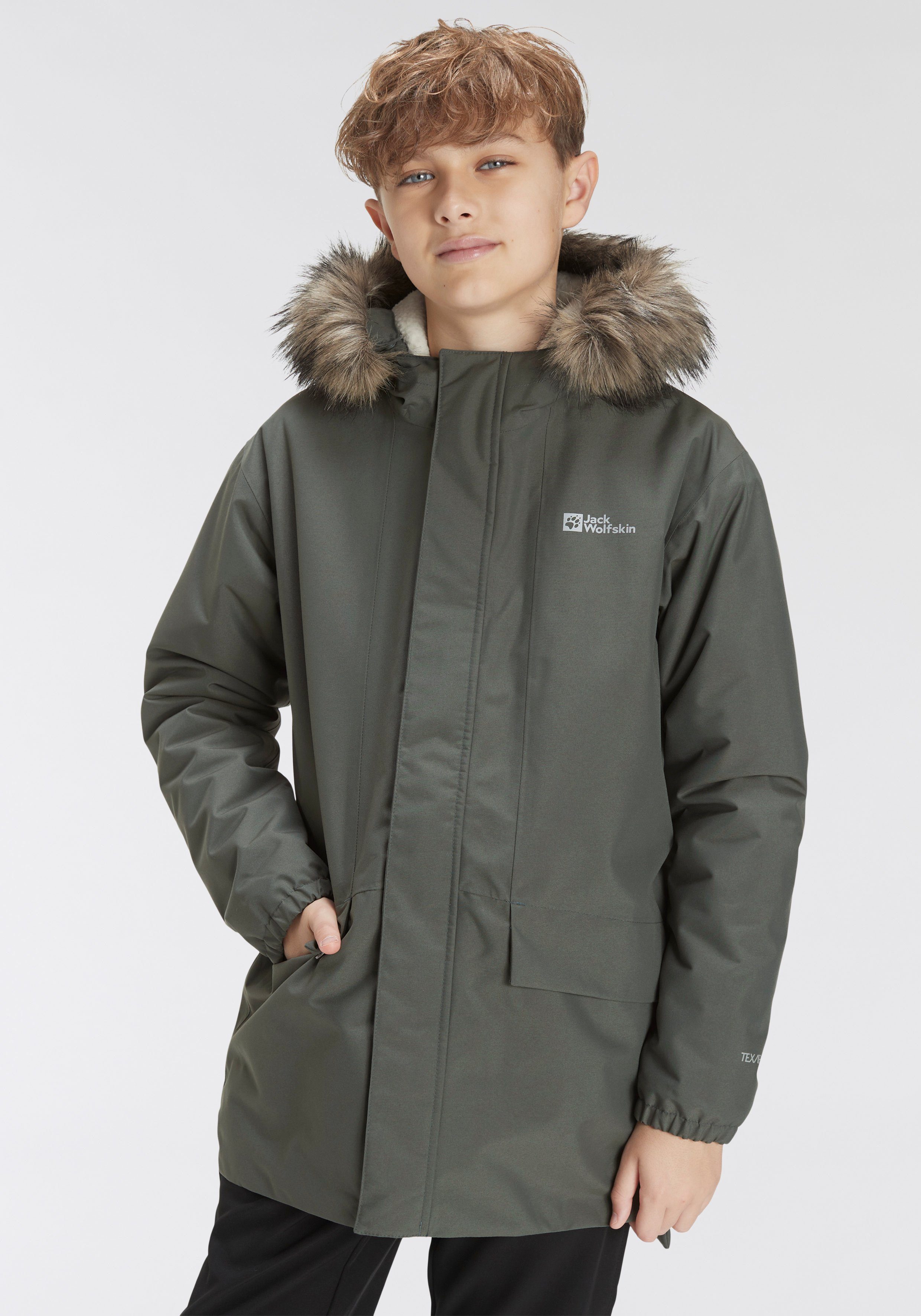 Jack Wolfskin Outdoorjacke COSY BEAR Design isolierender JACKET klassischen K im langer, slate Kinderparka green